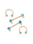 Steel Rose Gold Turquoise & Clear CZ Nipple Barbell 4 Pack, , hi-res