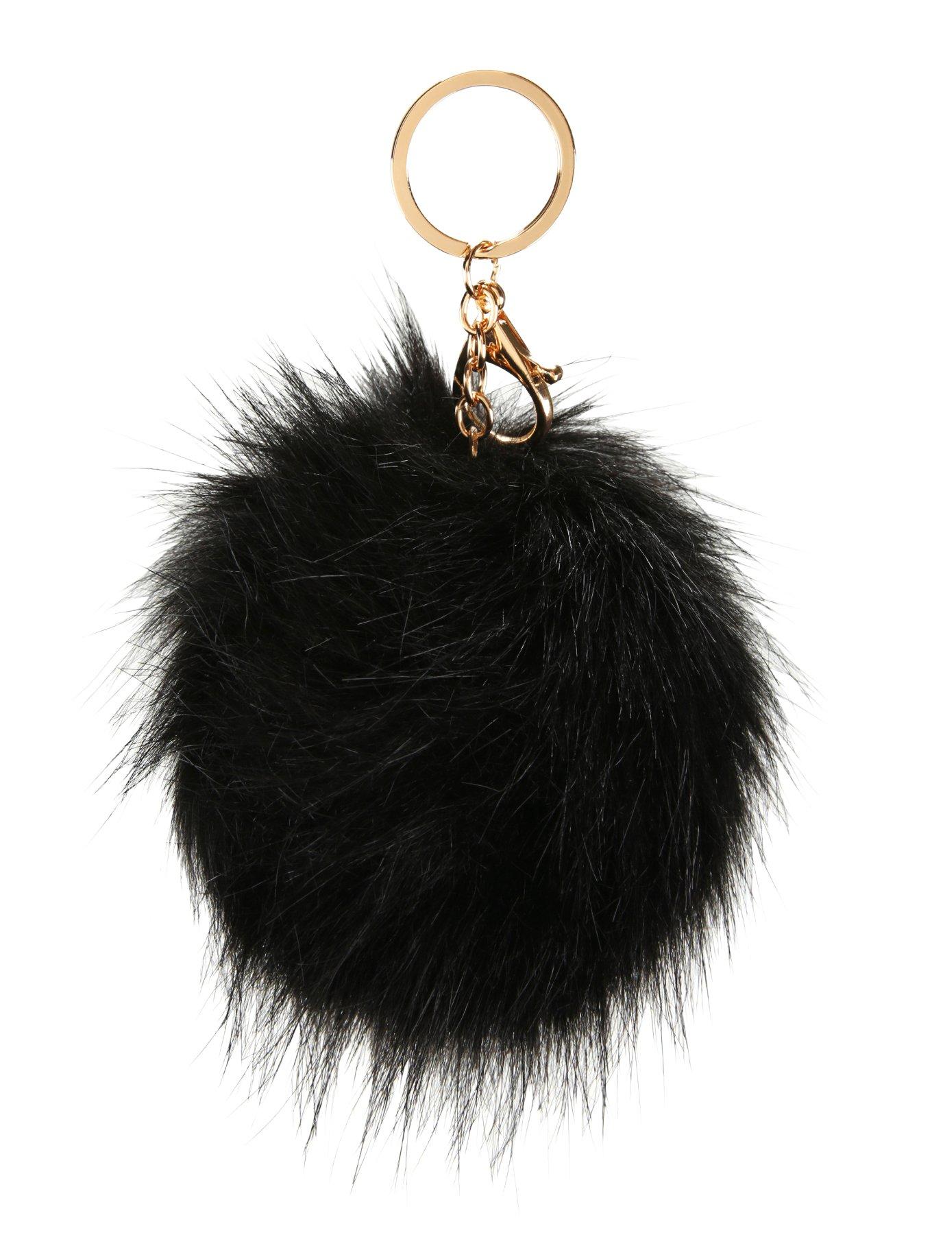 Black Fur Pom Key Chain | Hot Topic
