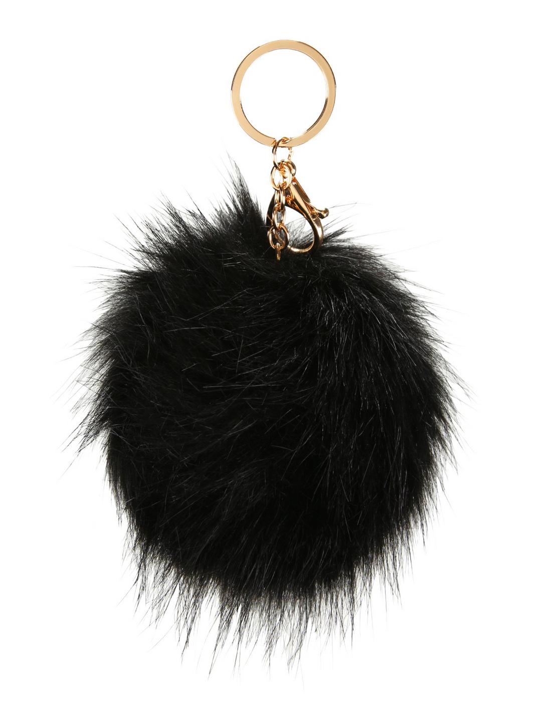 Black Fur Pom Key Chain, , hi-res