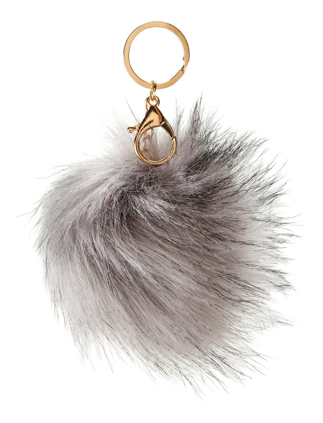 Grey Fur Pom Key Chain, , hi-res