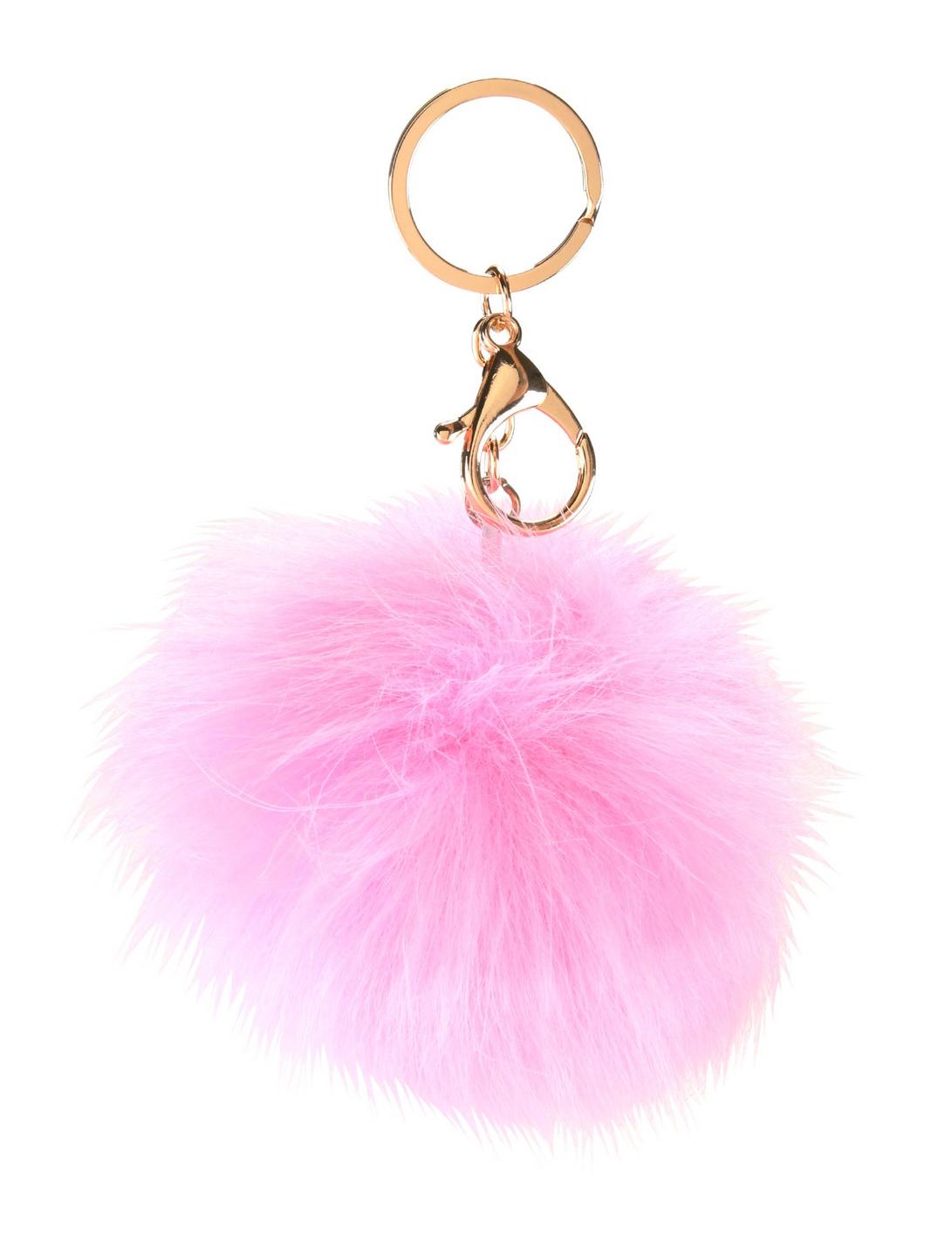 Pink Fur Pom Key Chain, , hi-res