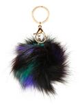 Dark Rainbow Fur Pom Key Chain, , hi-res