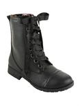Black Floral Lined Wide Width Combat Boots, BLACK, hi-res