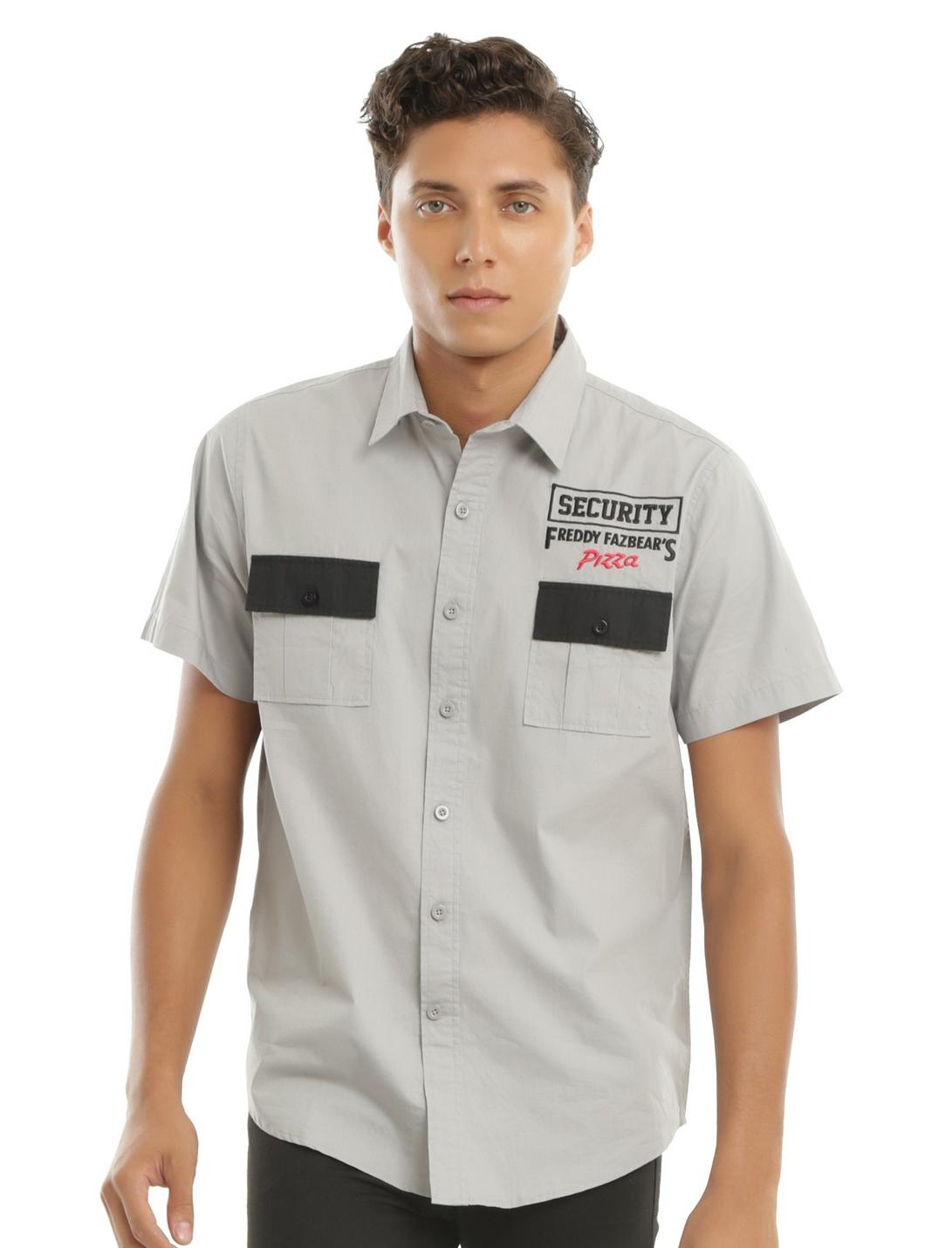 Five Nights At Freddy's Security Guard Short-Sleeved Woven Button-Up, GREY, hi-res