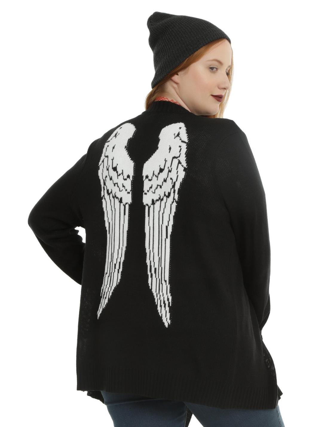 Black & White Angel Wing Girls Flyaway Cardigan Plus Size, BLACK, hi-res