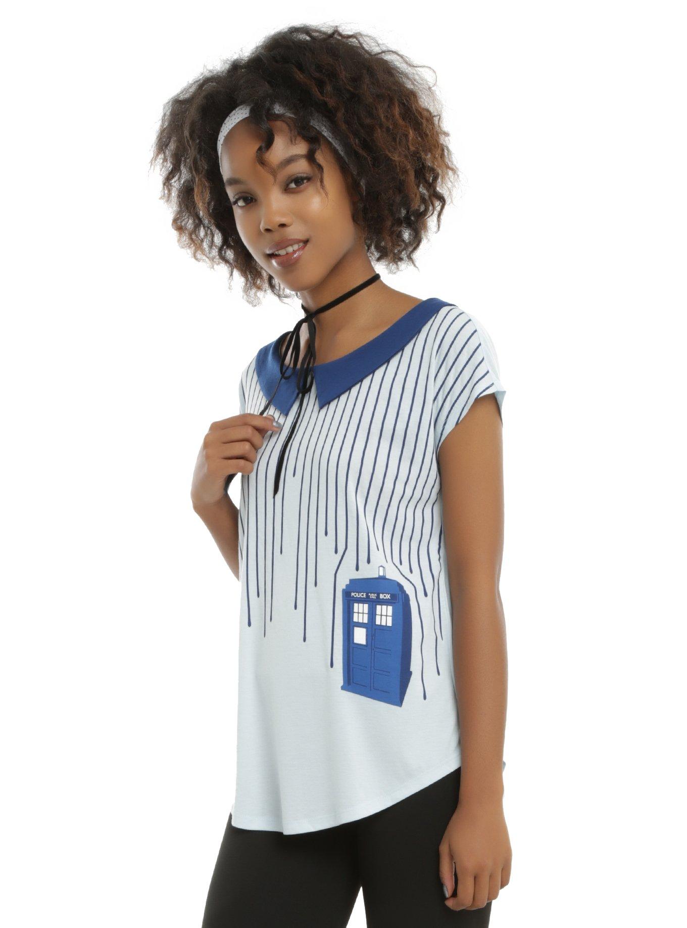 Doctor Who Dripping Stripes TARDIS Girls Top, BLUE, hi-res