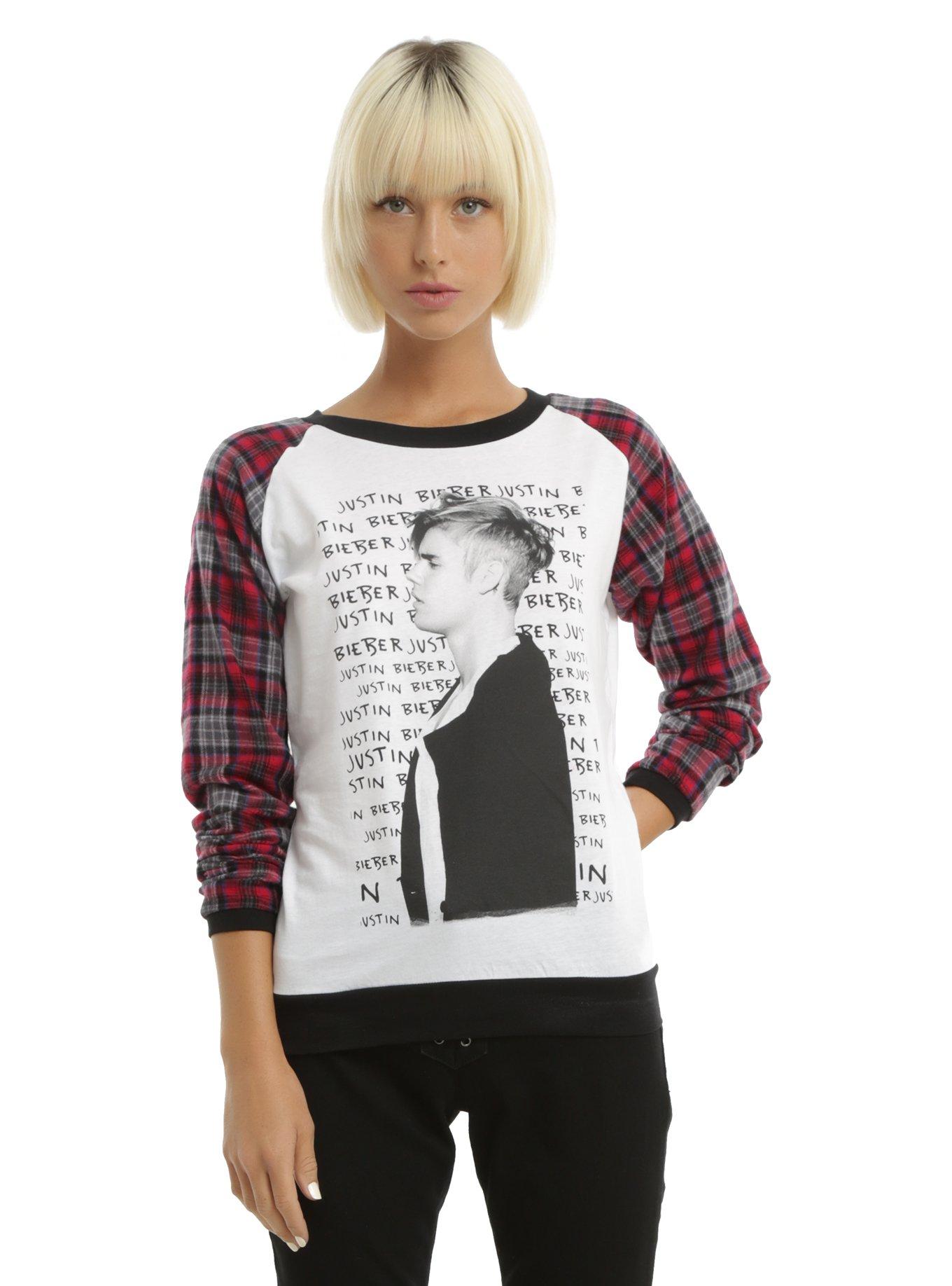 Justin Bieber Plaid Girls Sweatshirt, WHITE, hi-res