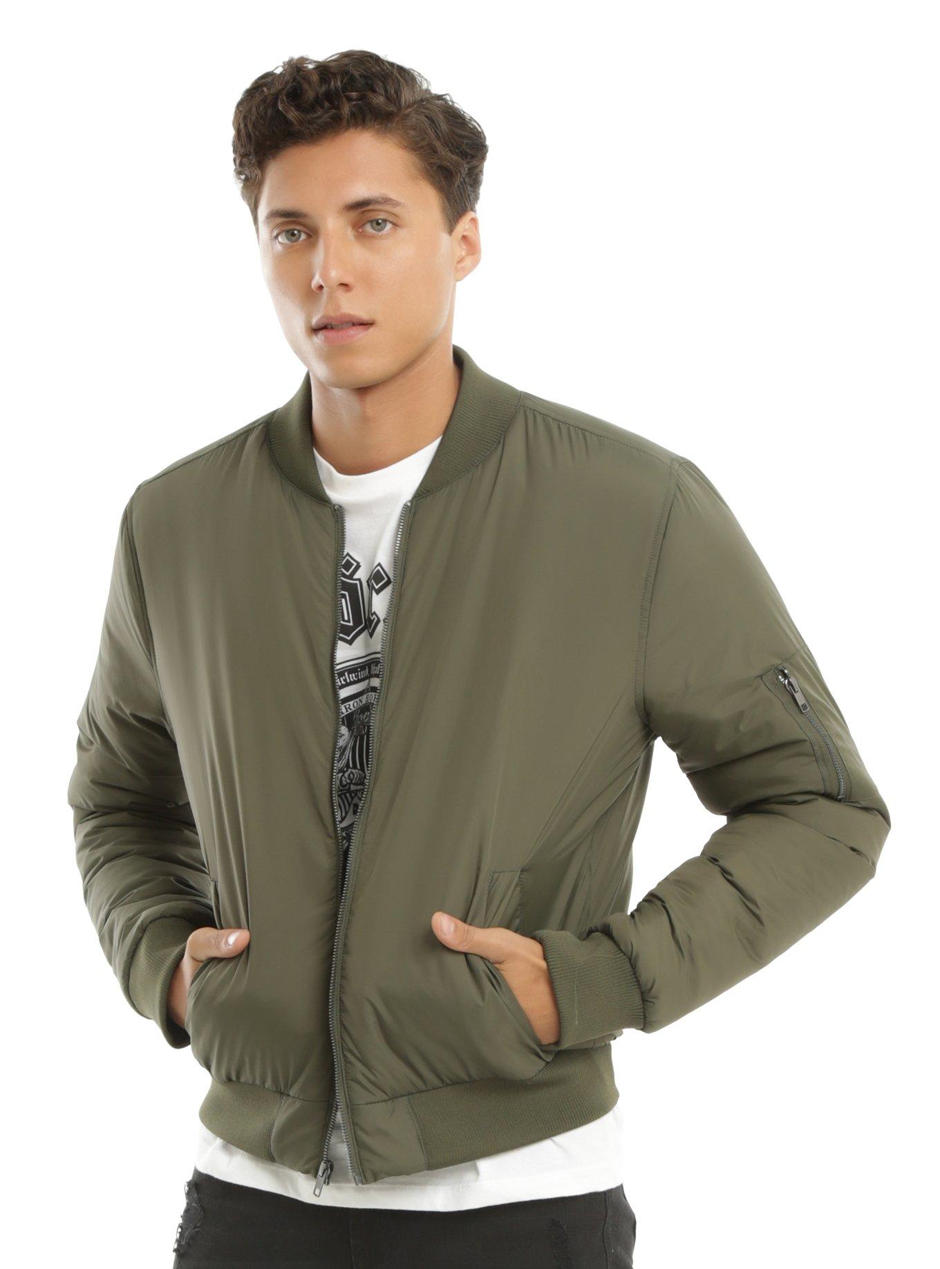 Olive Green Guys Bomber Jacket, OLIVE, hi-res