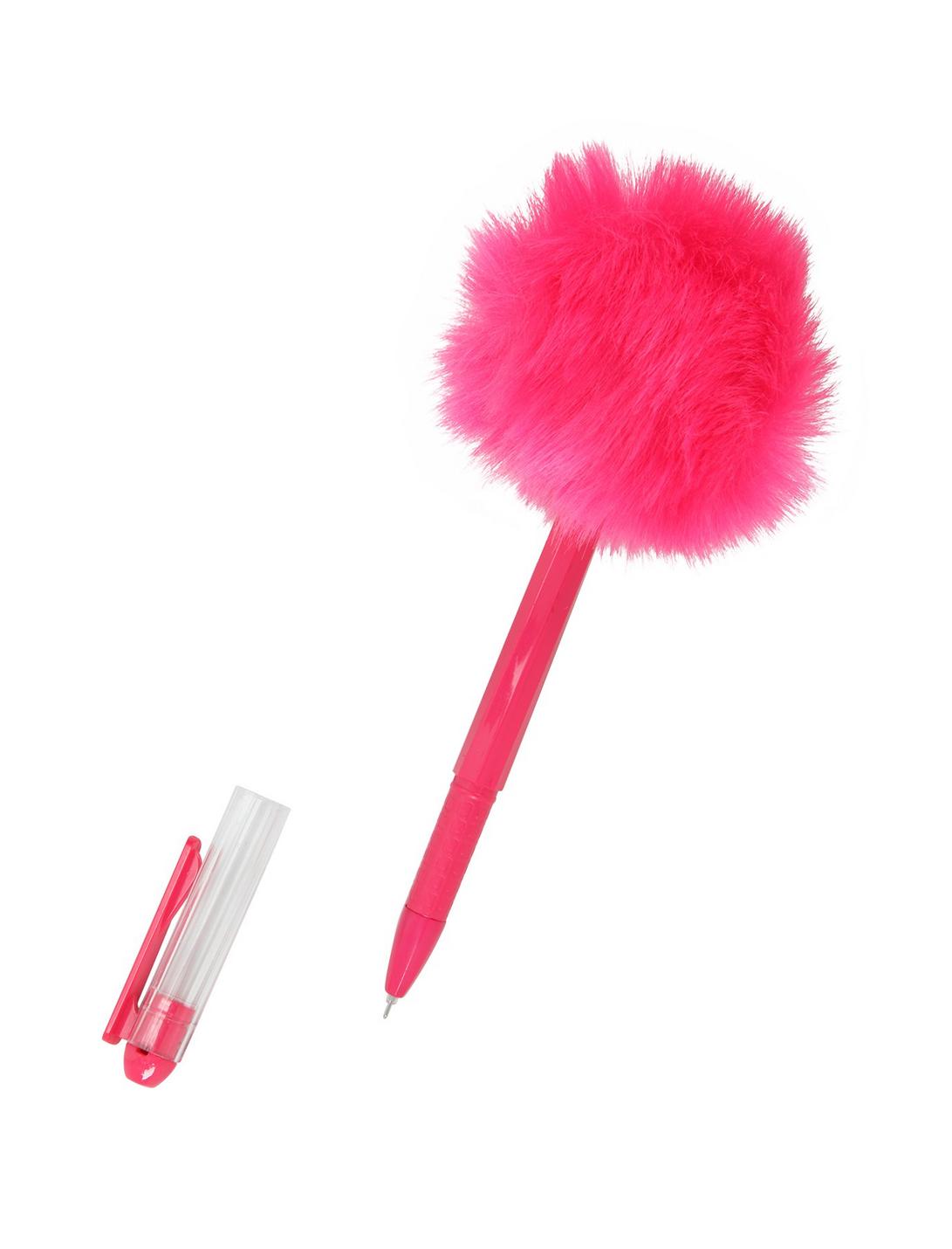 Neon Pink Puff Ball Pen, , hi-res