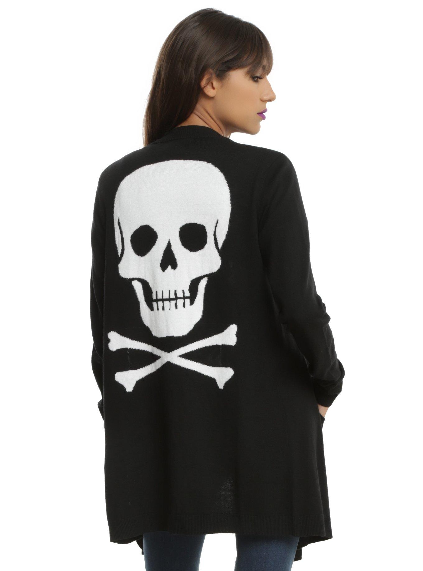 Black Skull & Crossbones Girls Flyaway Cardigan | Hot Topic
