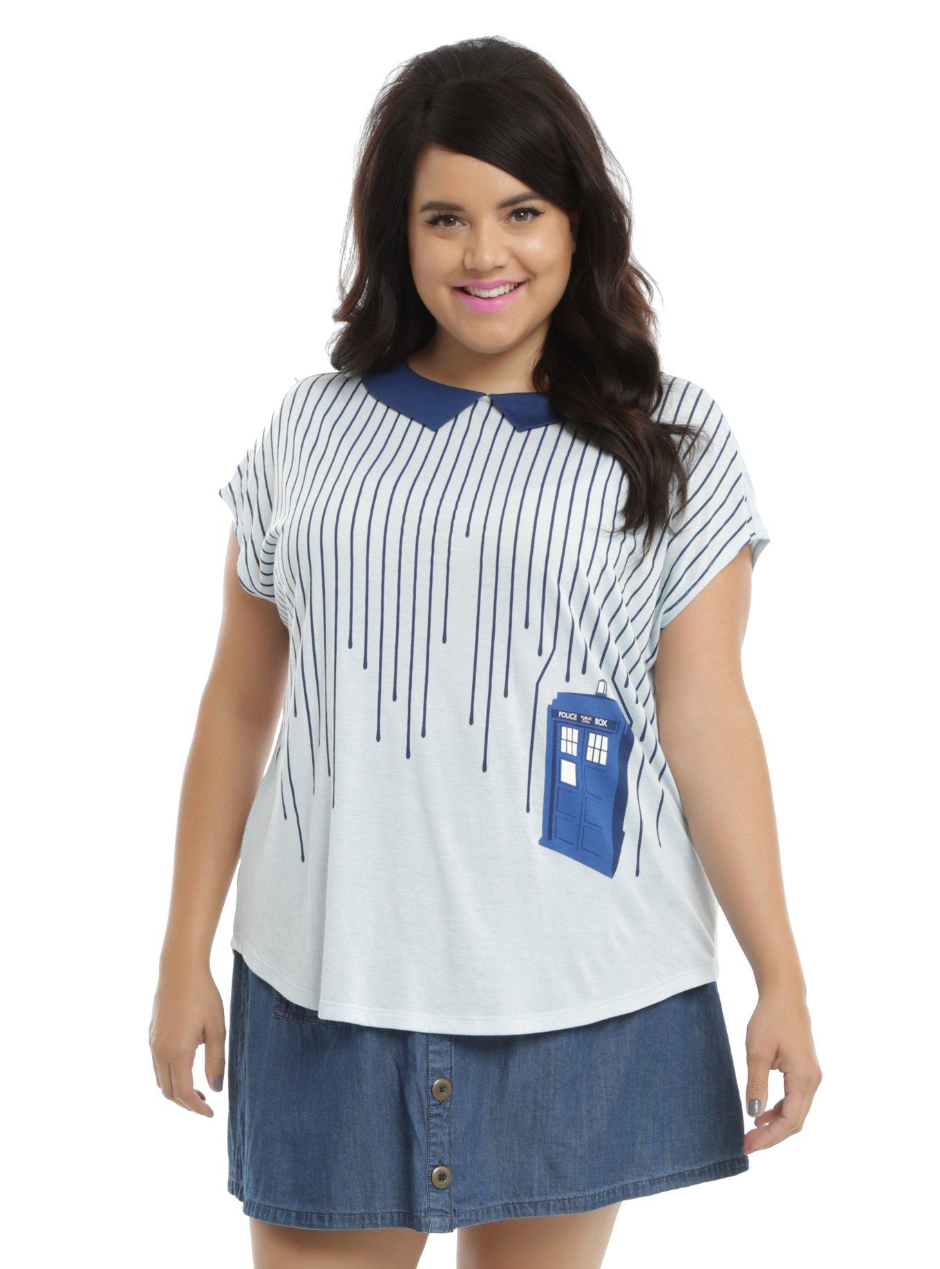 Doctor Who Drip Stripe Top Plus Size, WHITE, hi-res