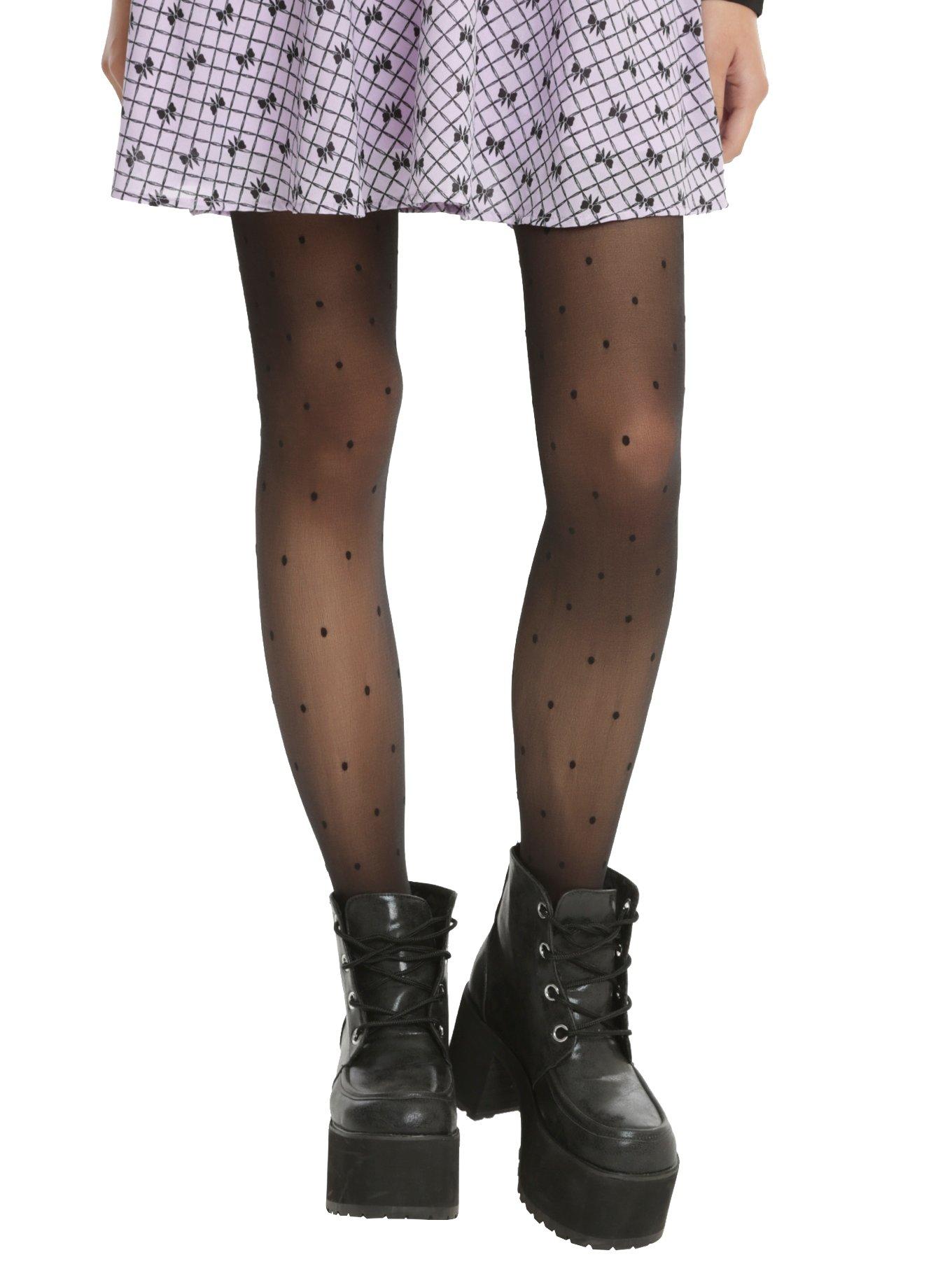 Blackheart Sheer Black Polka Dot Tights, BLACK, hi-res