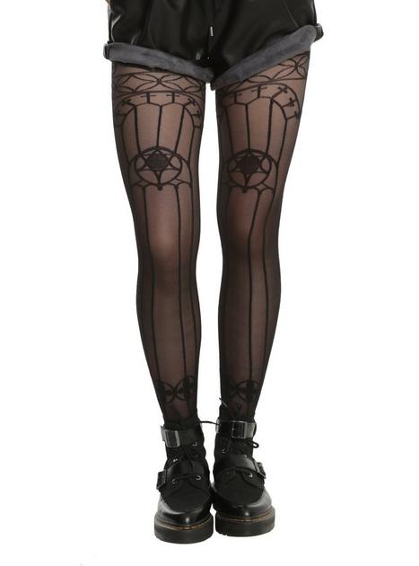 Blackheart Black Sheer Stained Glass Design Tights Hot Topic