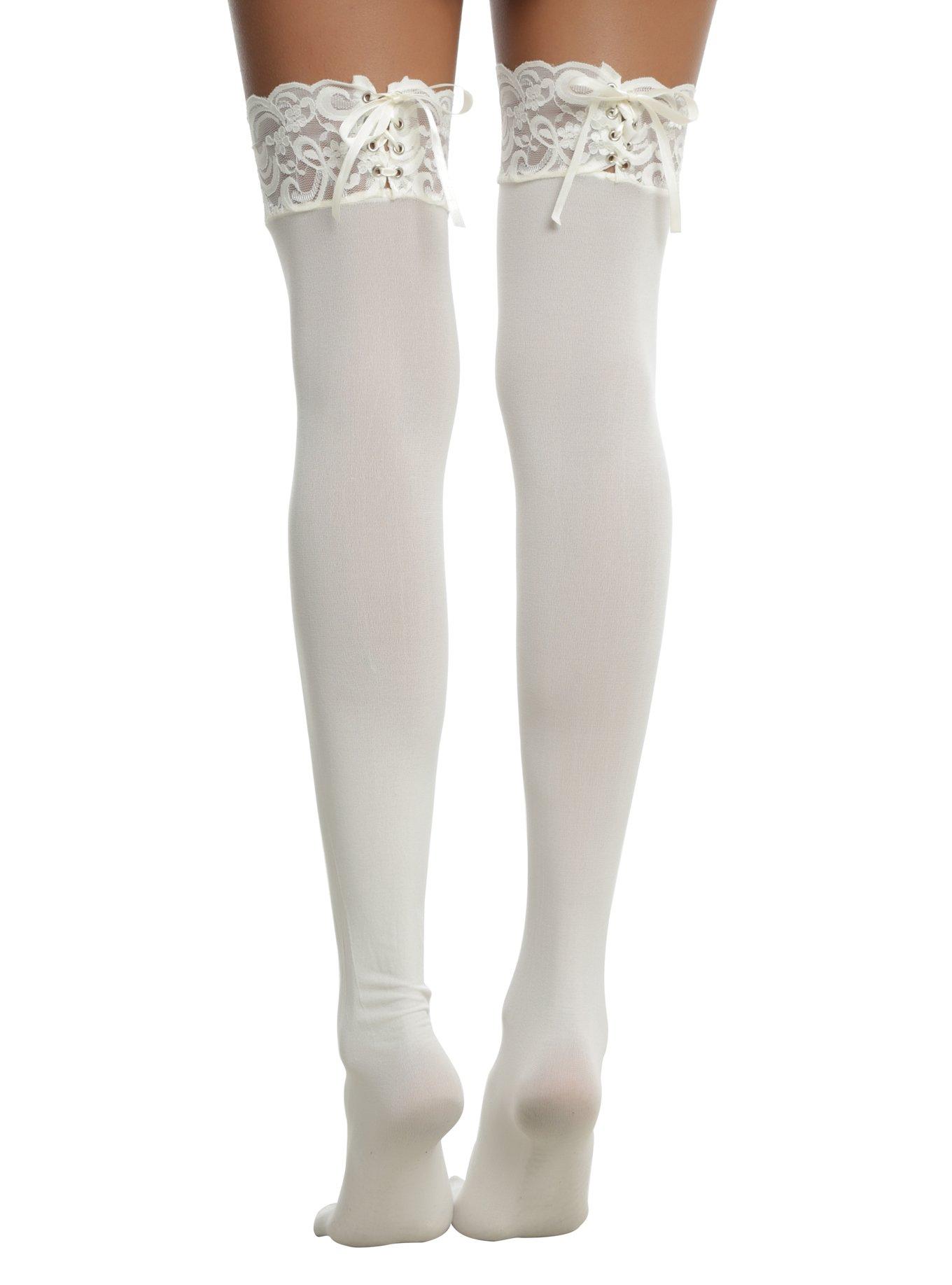 Blackheart Cream Lace-Up Thigh Highs