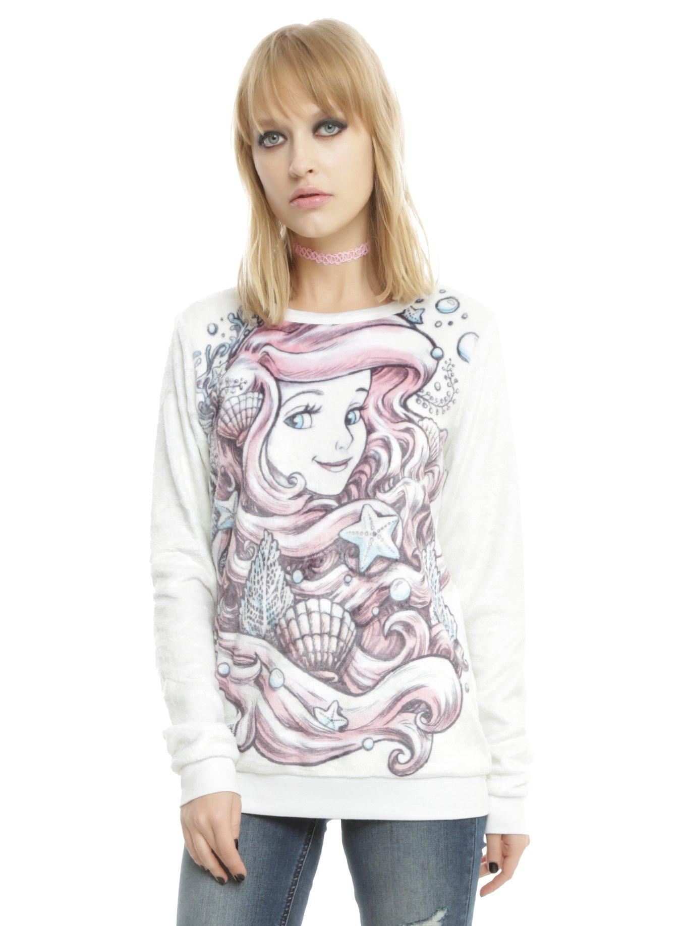 Disney The Little Mermaid Ariel Sketch Girls Fuzzy Sweater, SILVER, hi-res view 1