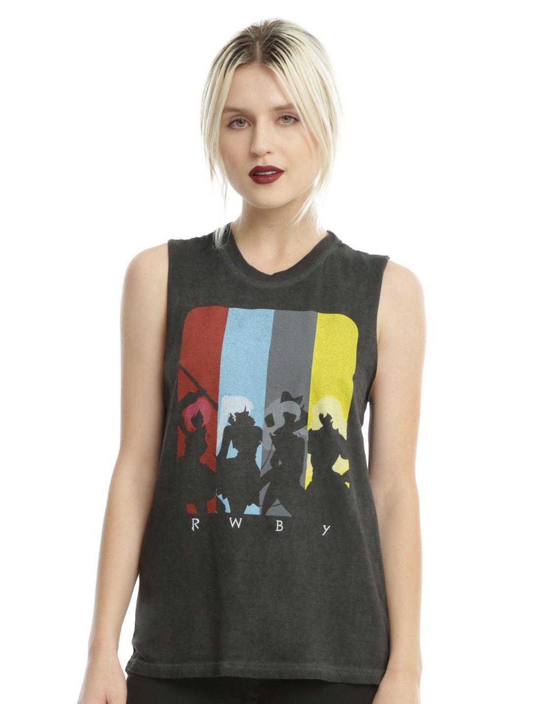 RWBY Panel Silhouette Girls Muscle Top, GREY, hi-res