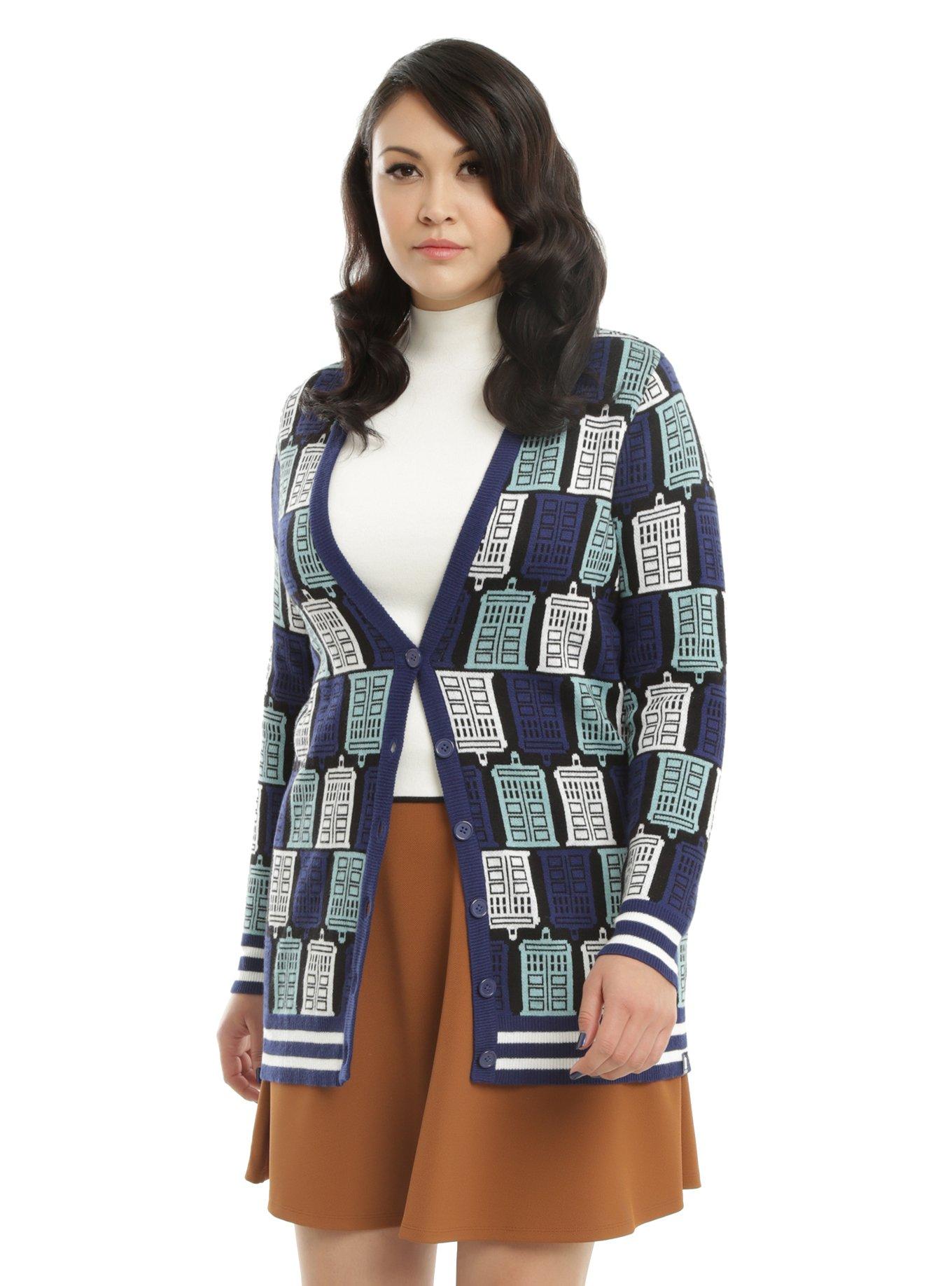 Doctor Who TARDIS Print Girls Cardigan Plus Size, BLACK, hi-res