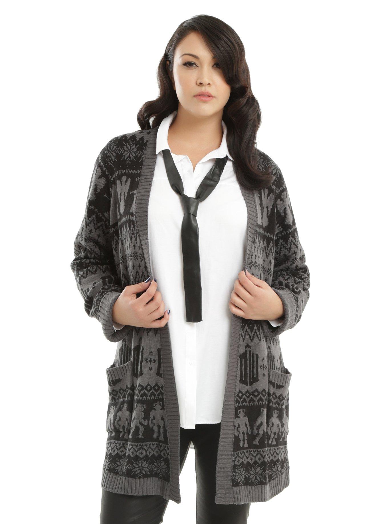 Doctor Who Black & Grey Girls Flyaway Cardigan Plus Size, BLACK, hi-res