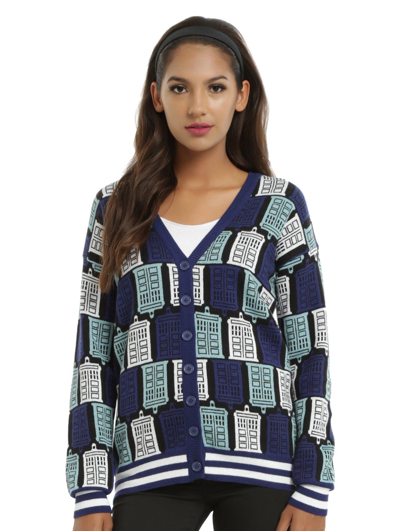 Her Universe Doctor Who TARDIS Print Girls Cardigan, BLUE, hi-res