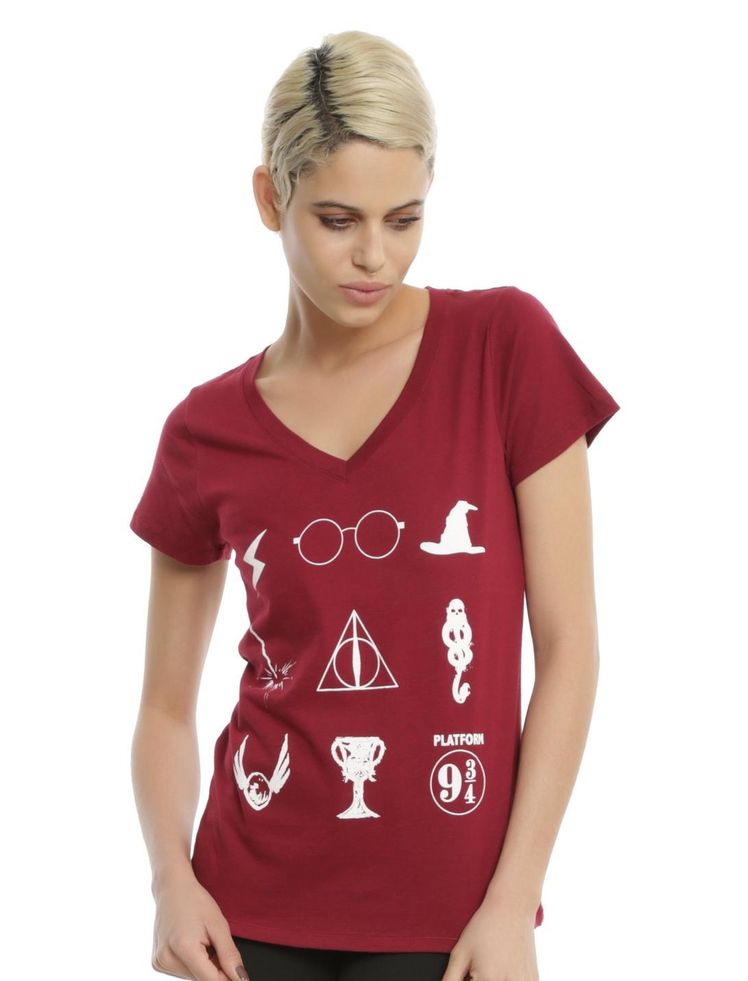 Harry Potter Symbols Girls Tee, BURGUNDY, hi-res