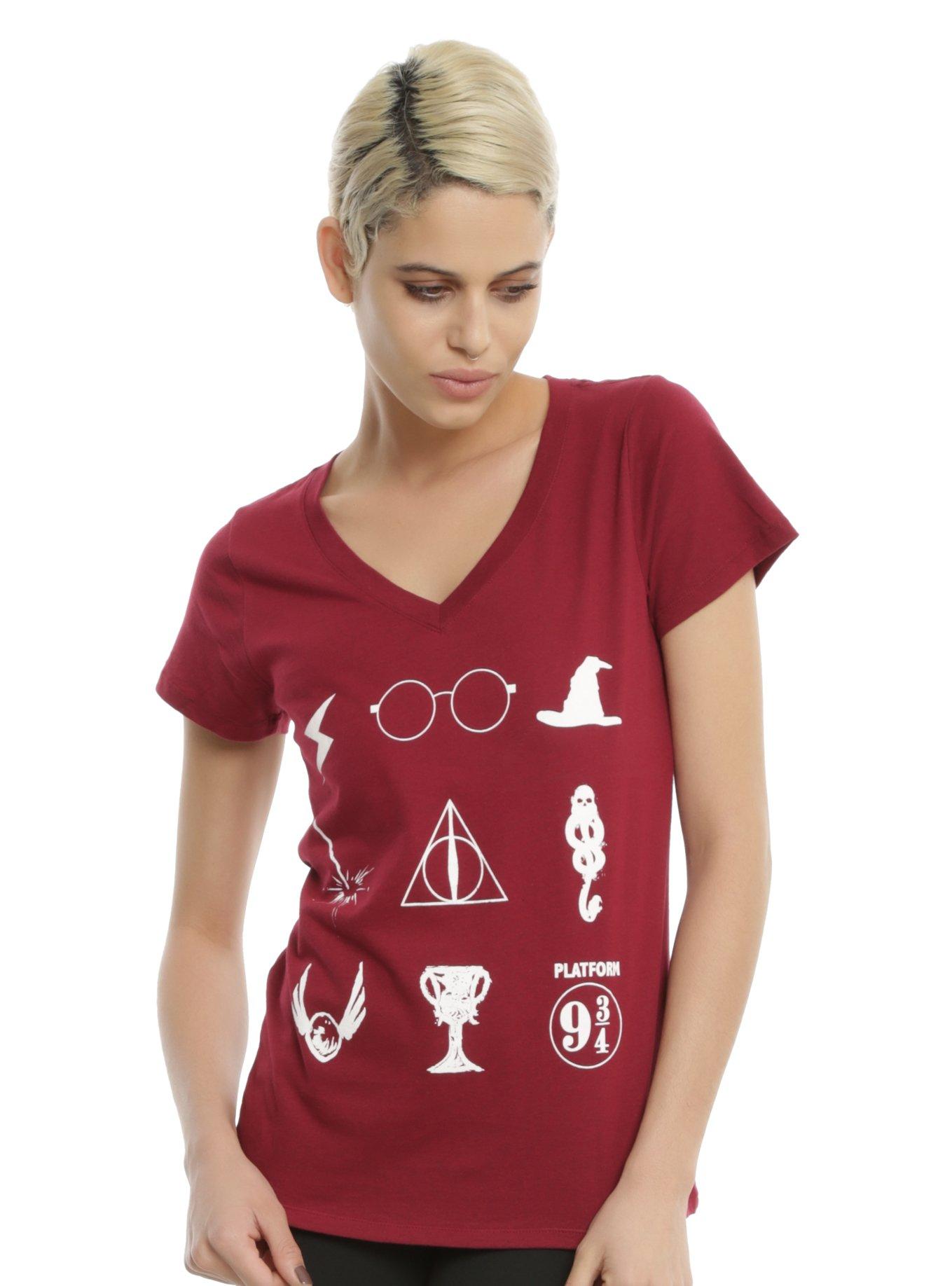 Harry Potter Symbols Girls Tee, BURGUNDY, hi-res
