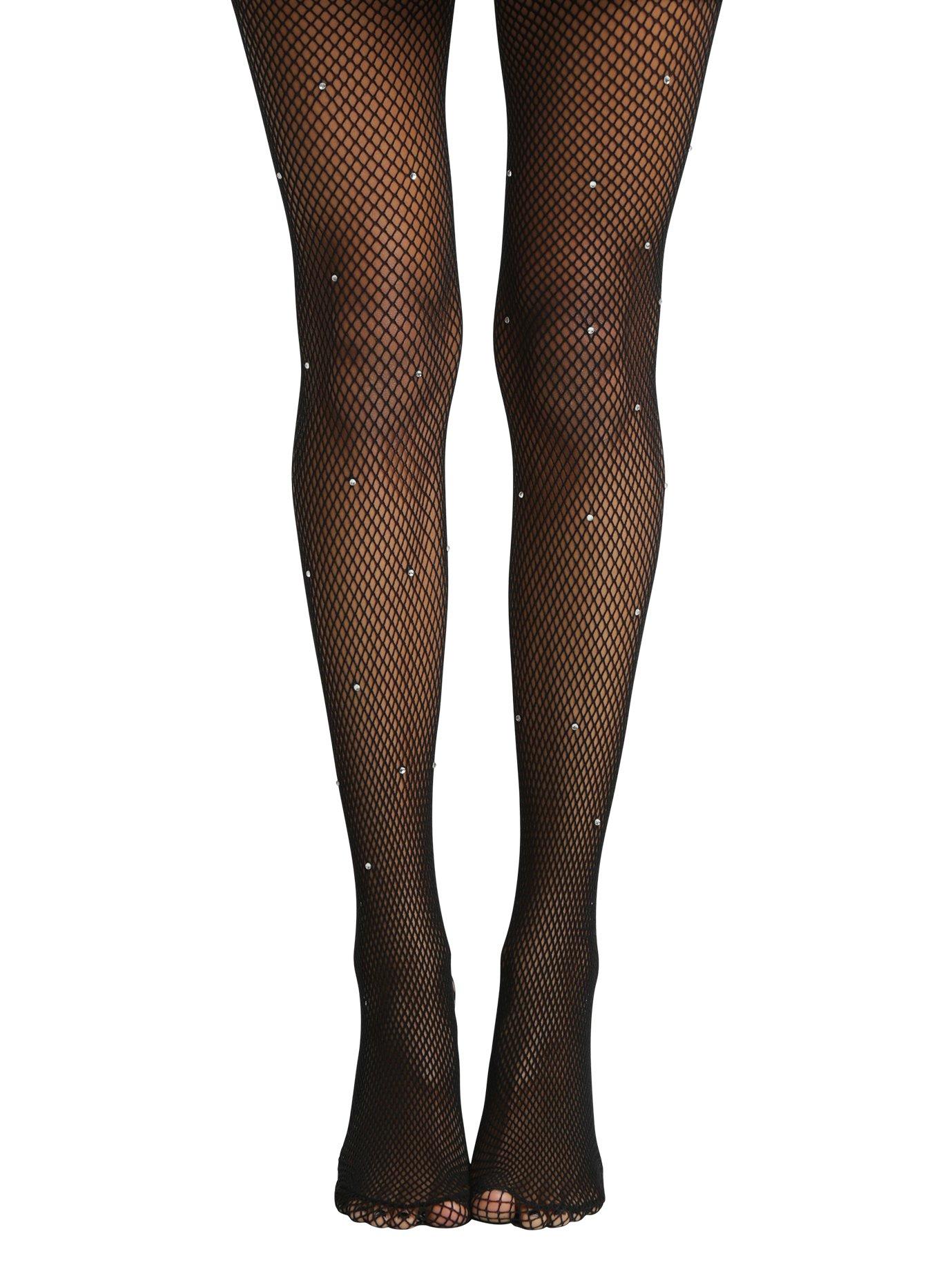 Women's Black Scatter Rhinestone Fishnet Tights