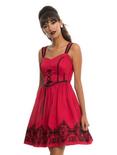 Red & Black Velvet Print Border Ball Gown Dress, RED, hi-res