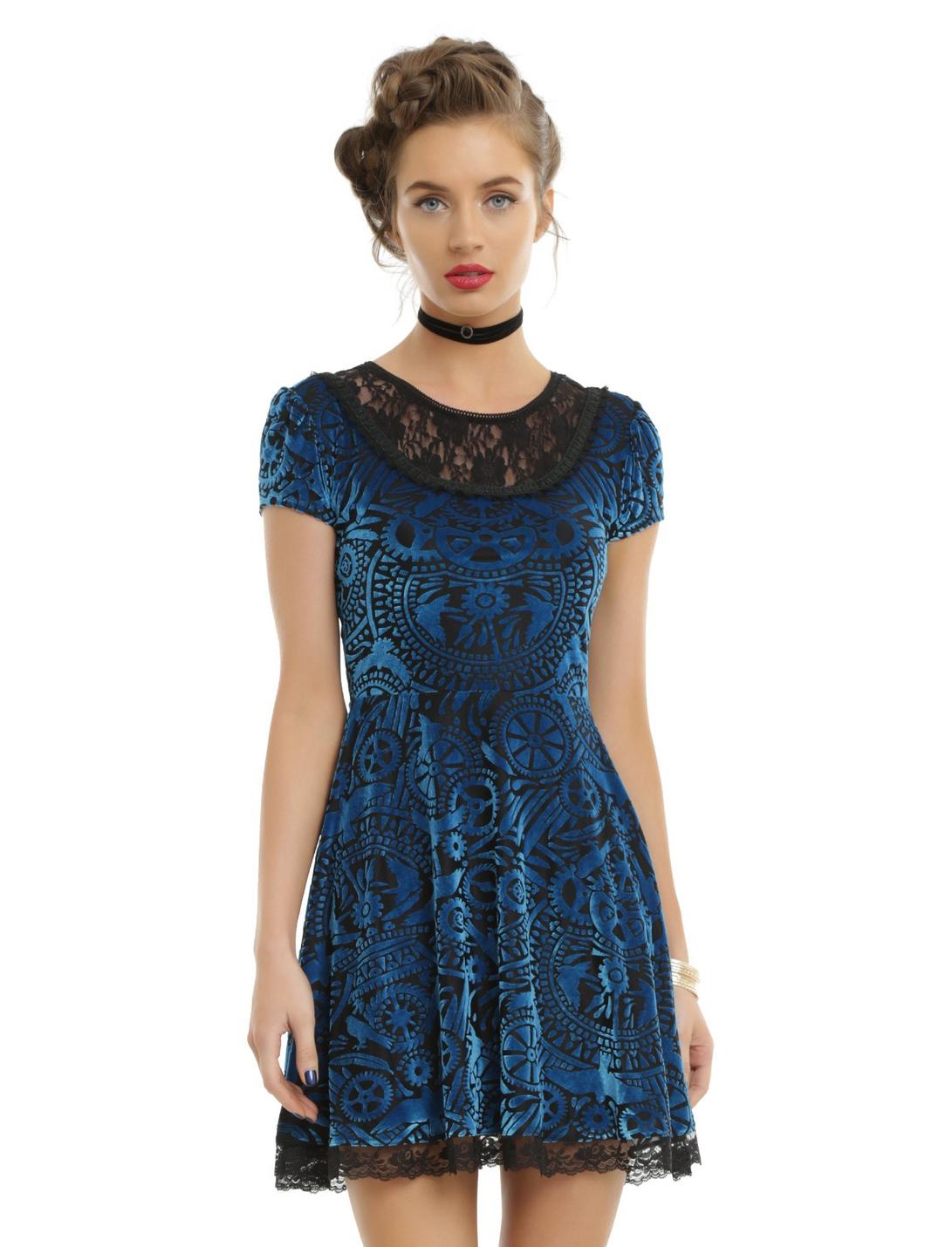 Miss Peregrine's Home For Peculiar Children Burnout Velvet Dress, BLUE, hi-res