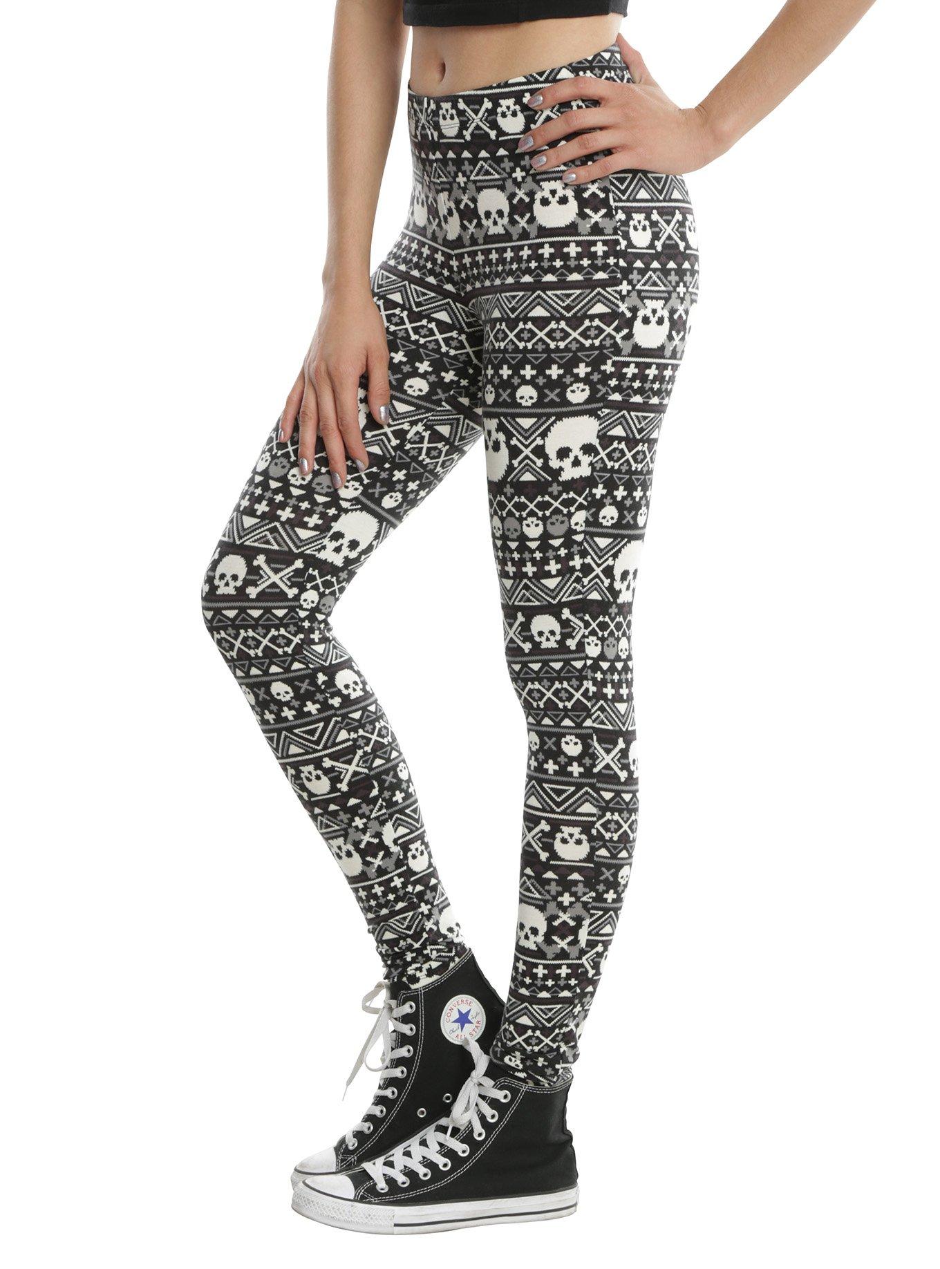 Blackheart Skull Fair Isle Leggings, BLACK, hi-res