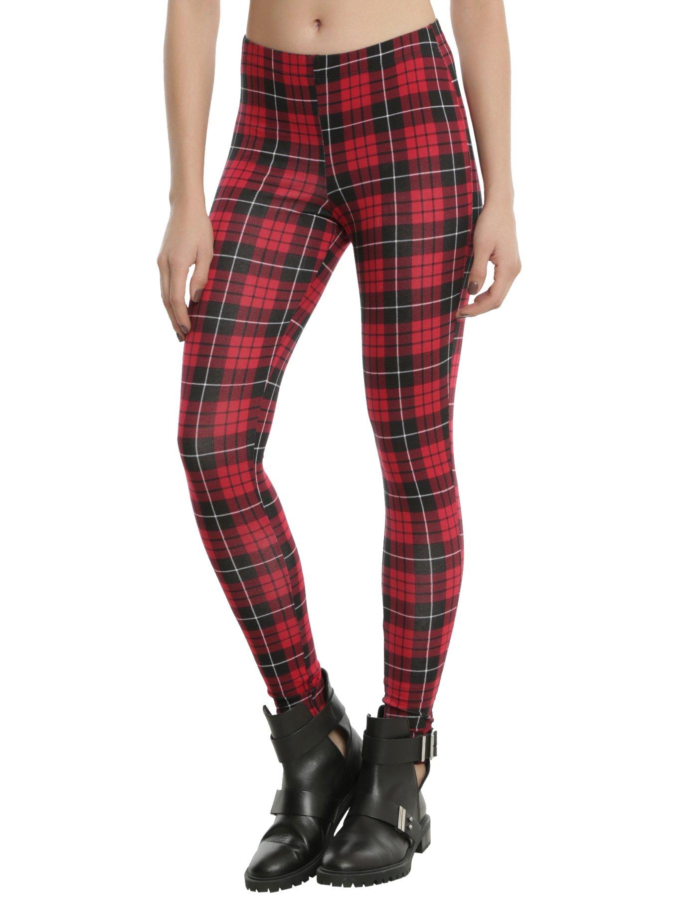 Blackheart Red & Black Plaid Leggings, RED, hi-res