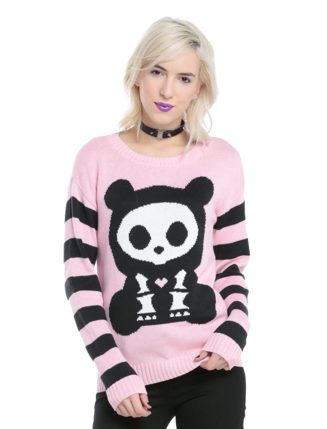 Skelanimals Bear Pink Striped Girls Sweater , PINK, hi-res