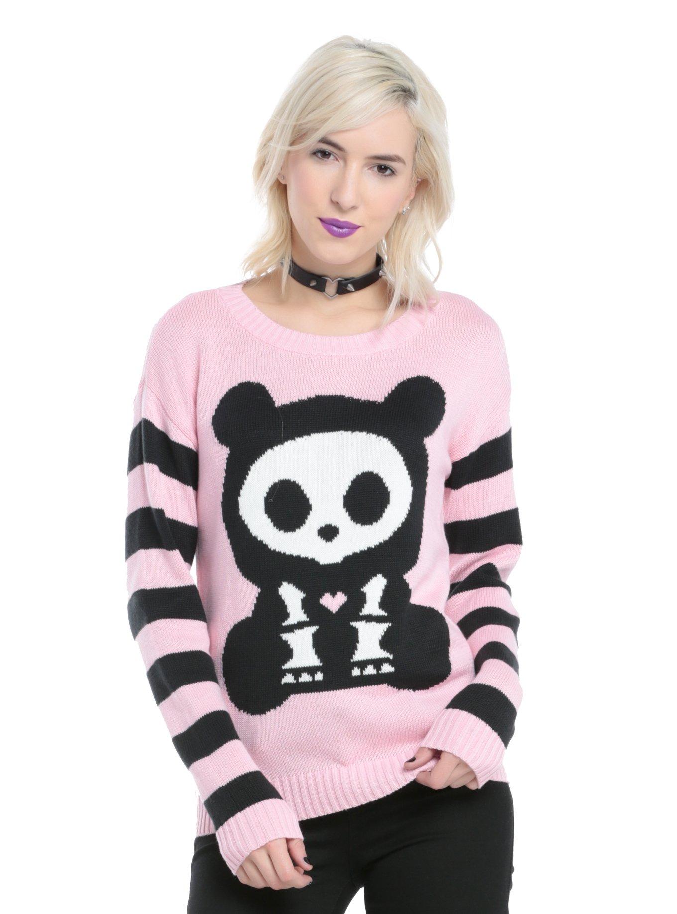 Skelanimals Bear Pink Striped Girls Sweater , PINK, hi-res