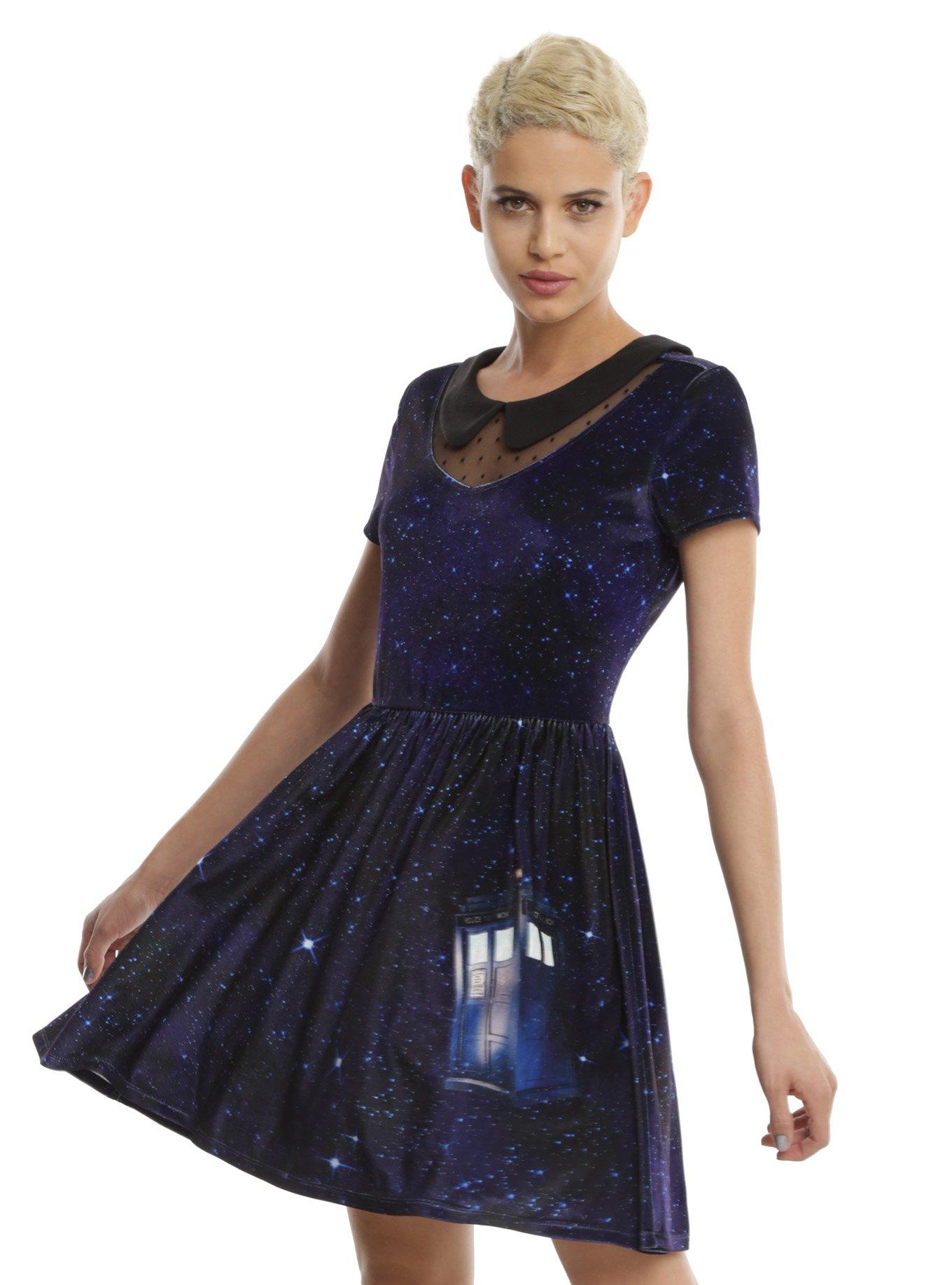 Doctor Who Galaxy TARDIS Velvet Dress, BLUE, hi-res