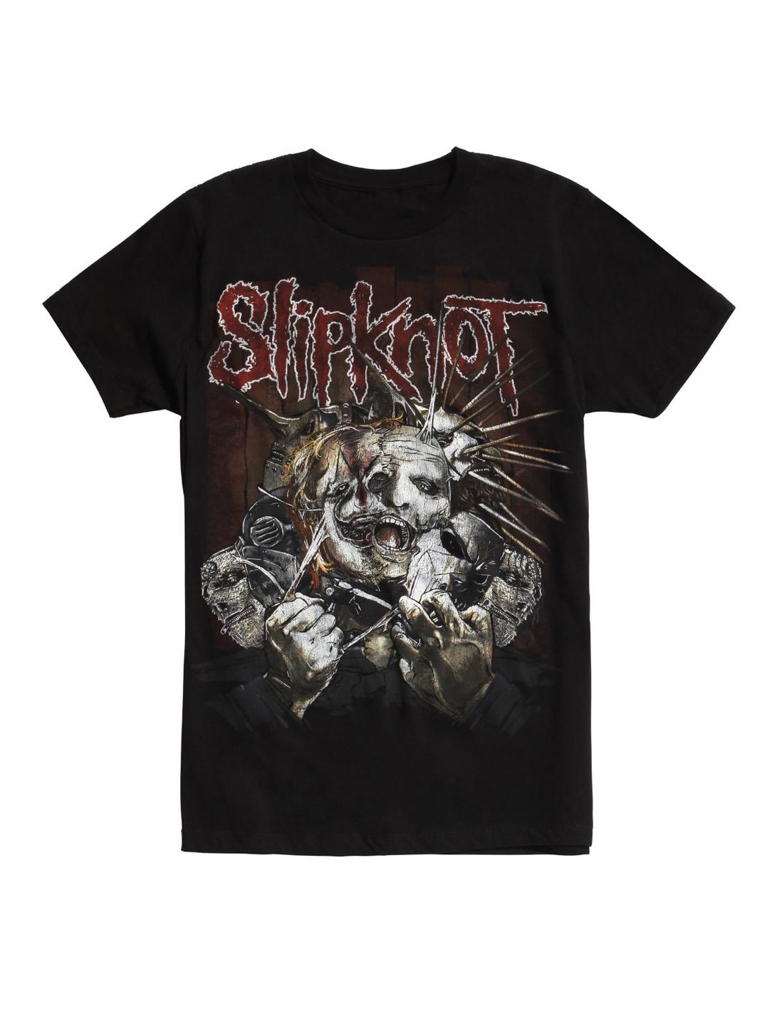 Slipknot Ripped Masks T-Shirt, BLACK, hi-res