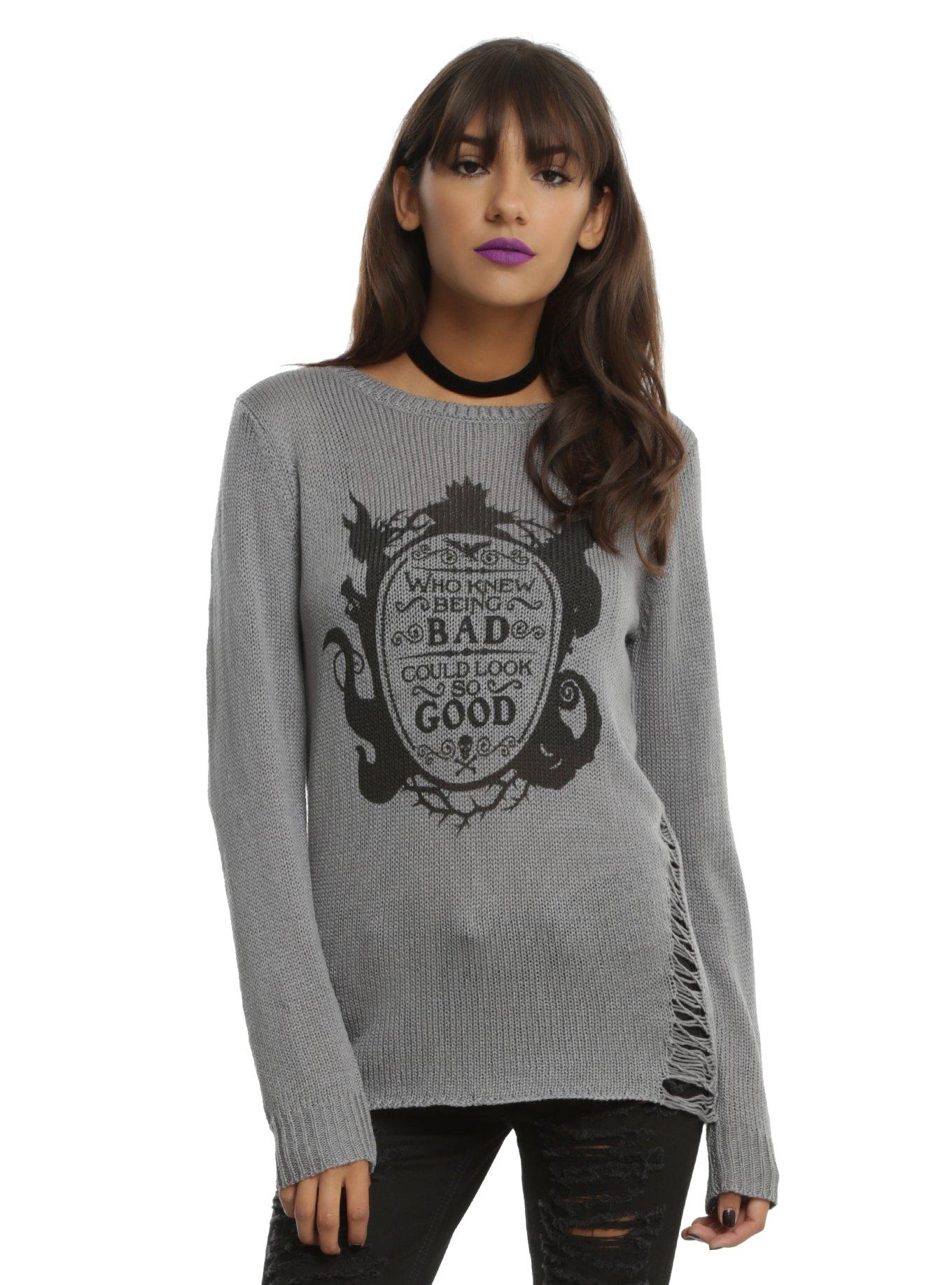 Disney Villains Destructed Girls Sweater, GREY, hi-res