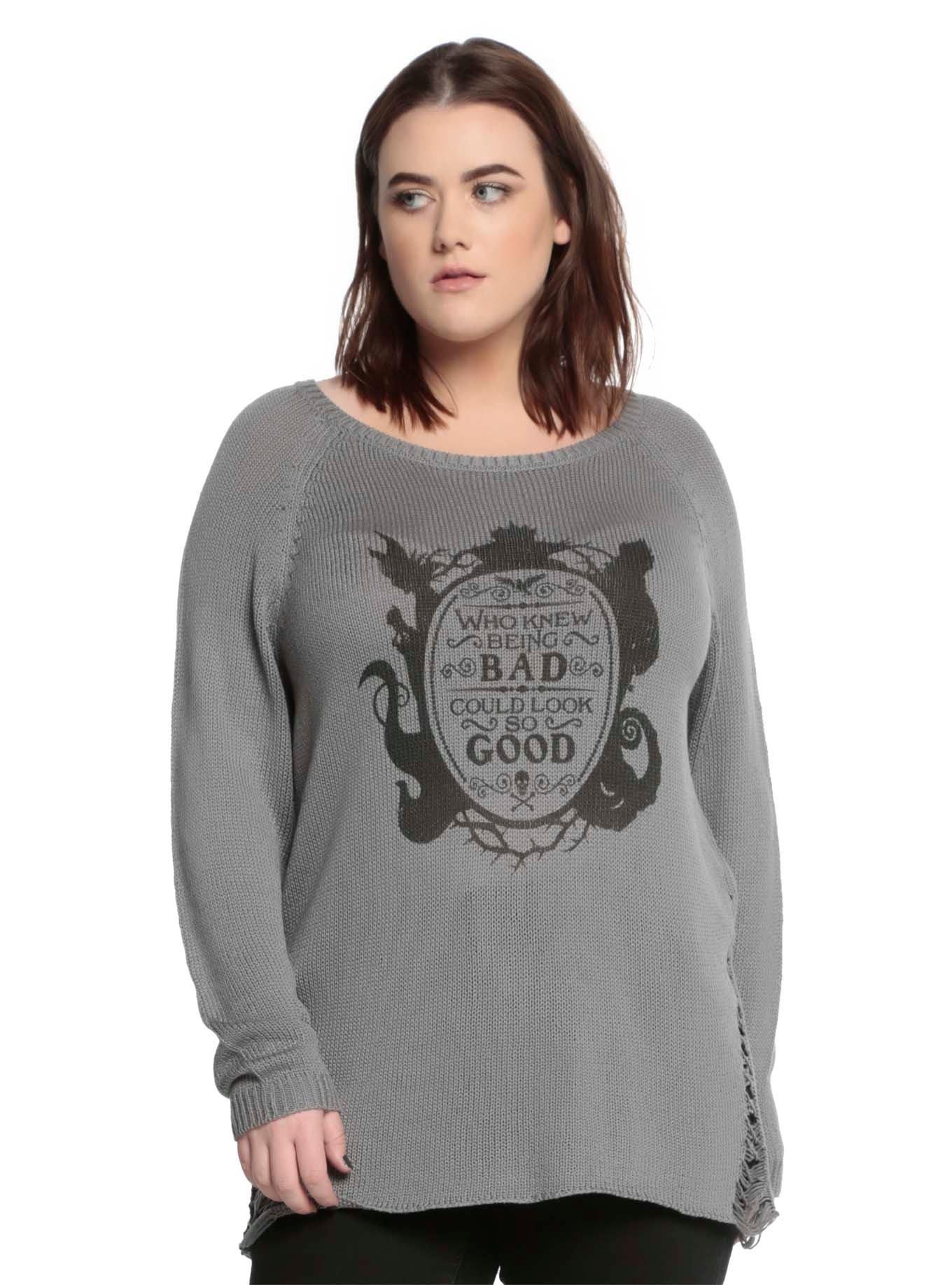 Disney Villains Destructed Girls Sweater Plus Size, GREY, hi-res