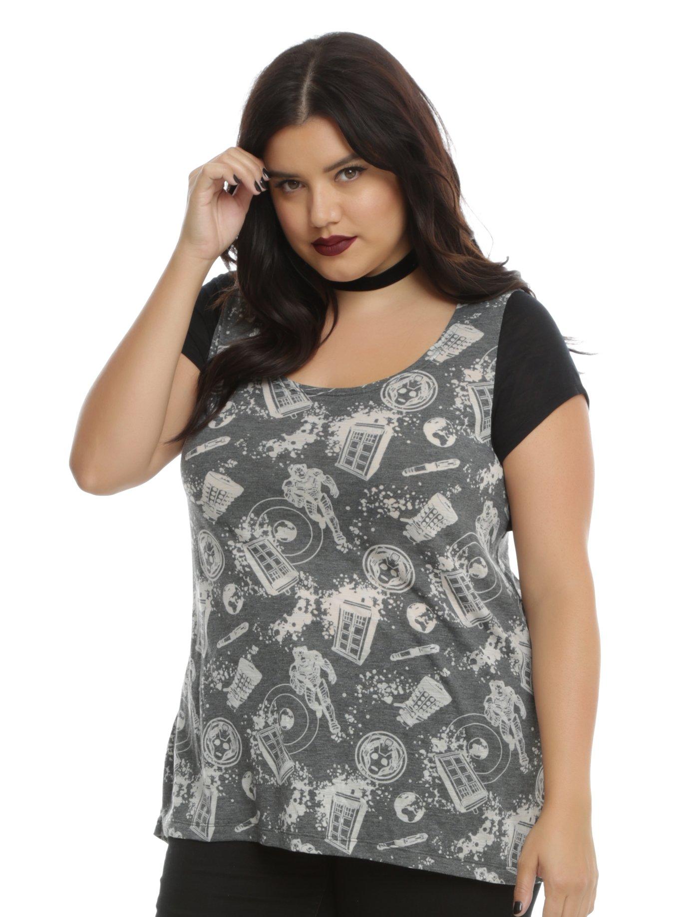 Doctor Who Symbols Girls Burnout Top Plus Size, BLUE, hi-res