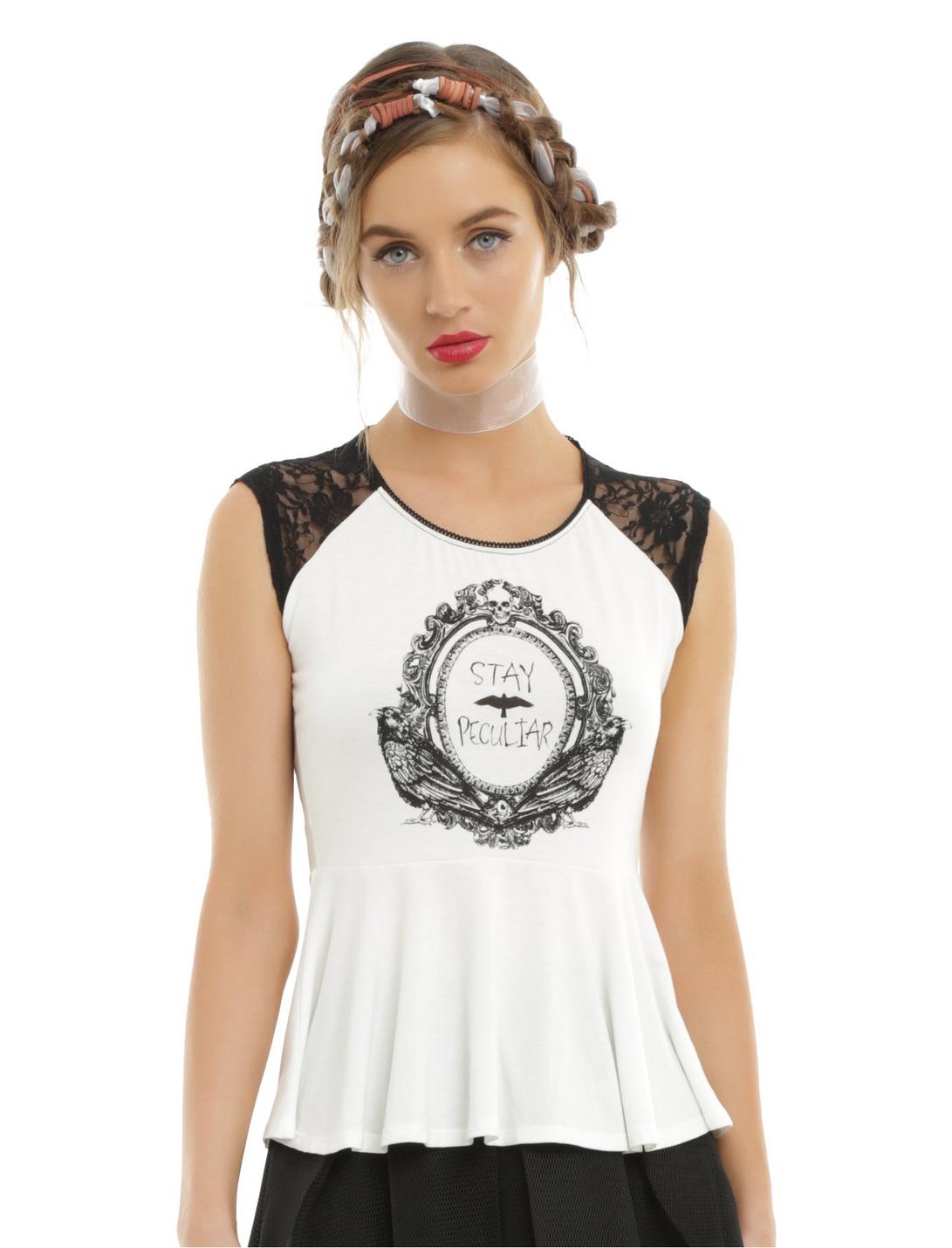 Miss Peregrine's Home For Peculiar Children Stay Peculiar Girls Peplum Tank Top, WHITE, hi-res
