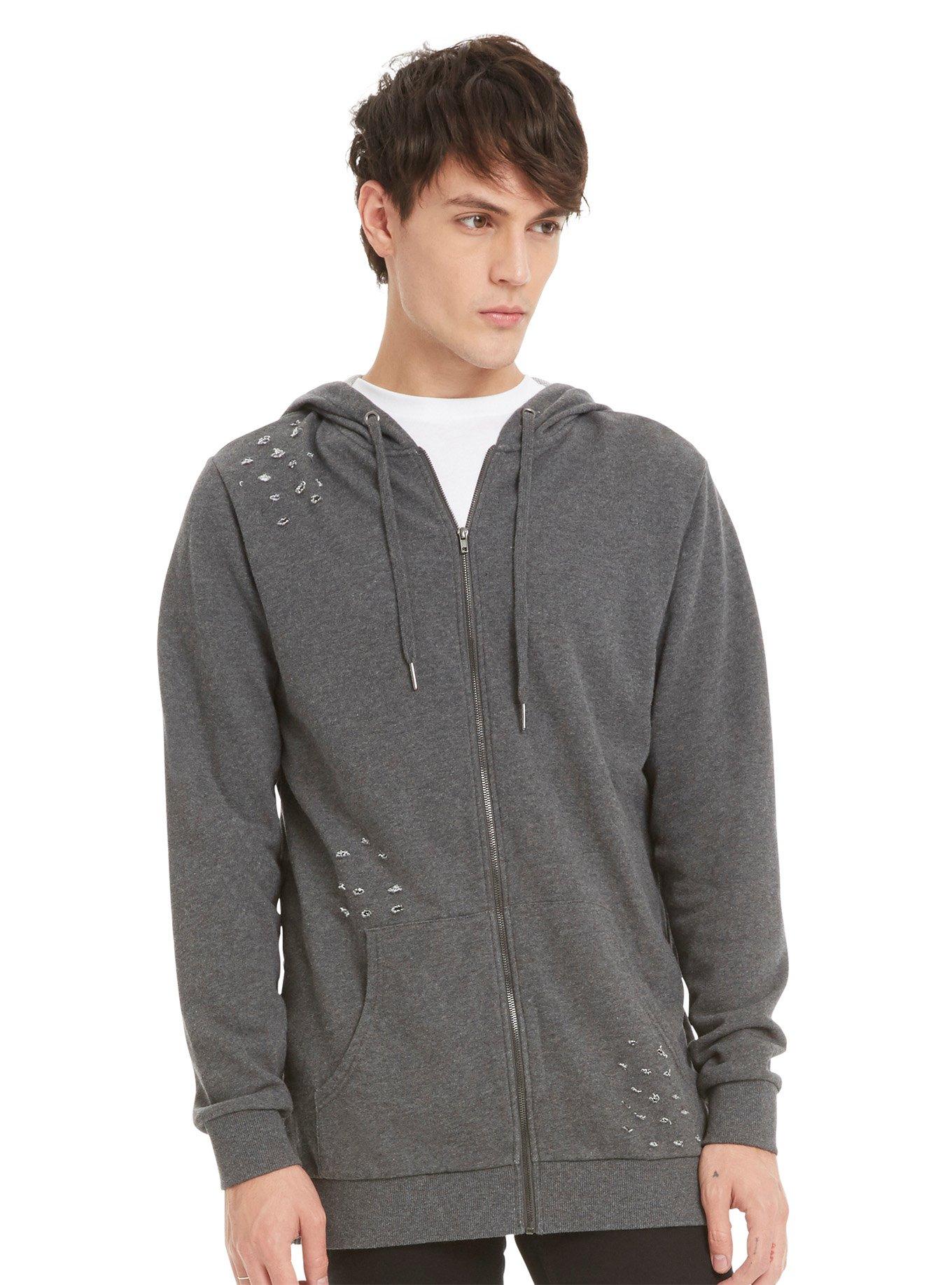 Charcoal Grey Deconstructed Hoodie, BLACK, hi-res