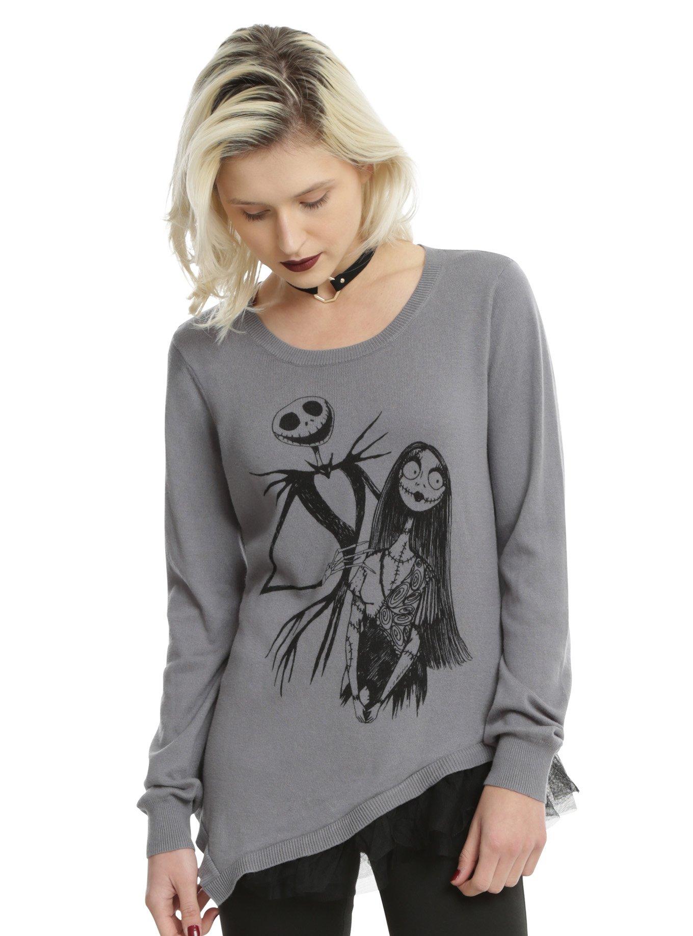 The Nightmare Before Christmas Girls Skirted Sweater, GREY, hi-res
