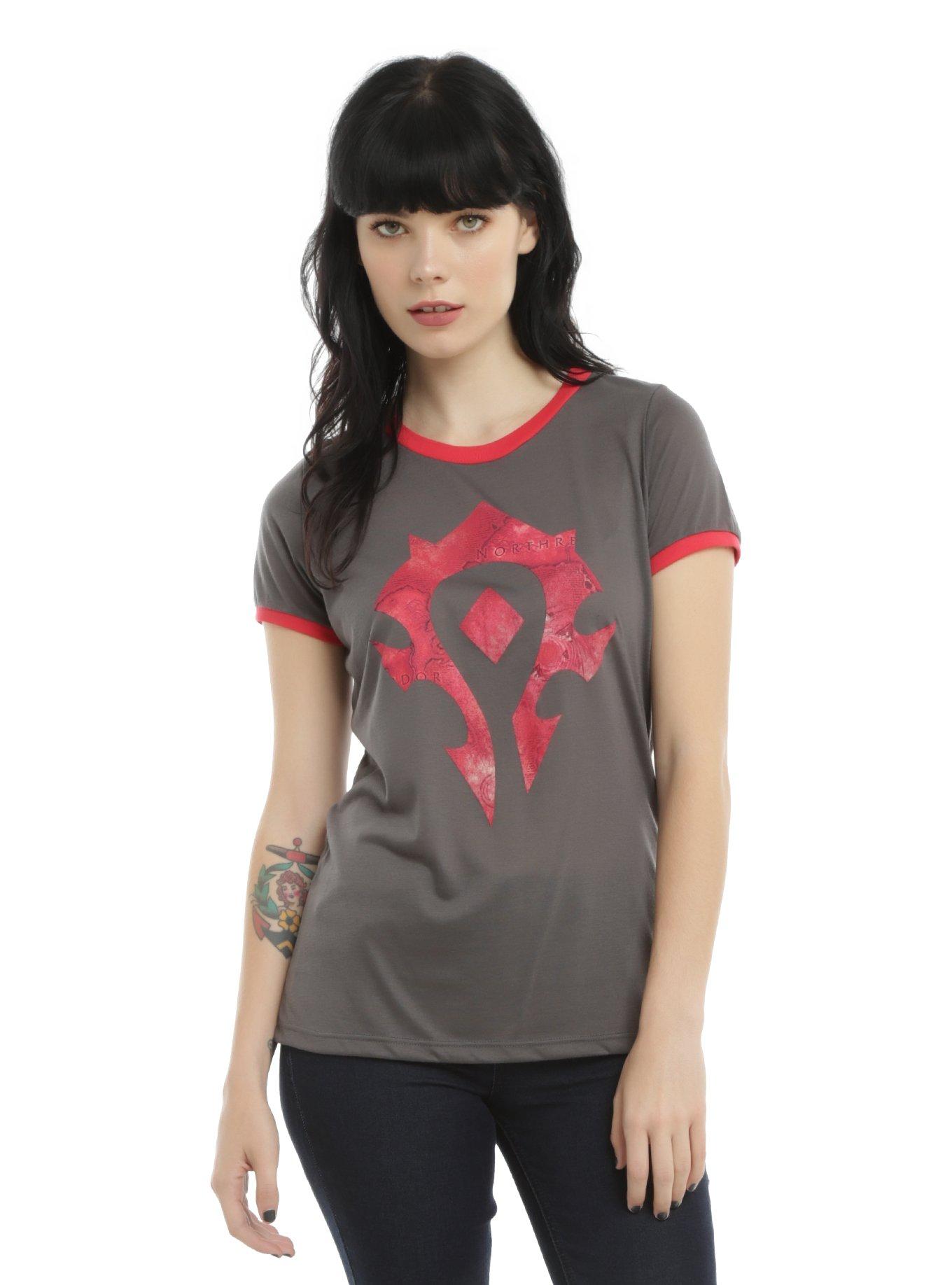 World Of Warcraft Horde Girls Ringer T-Shirt, BLACK, hi-res