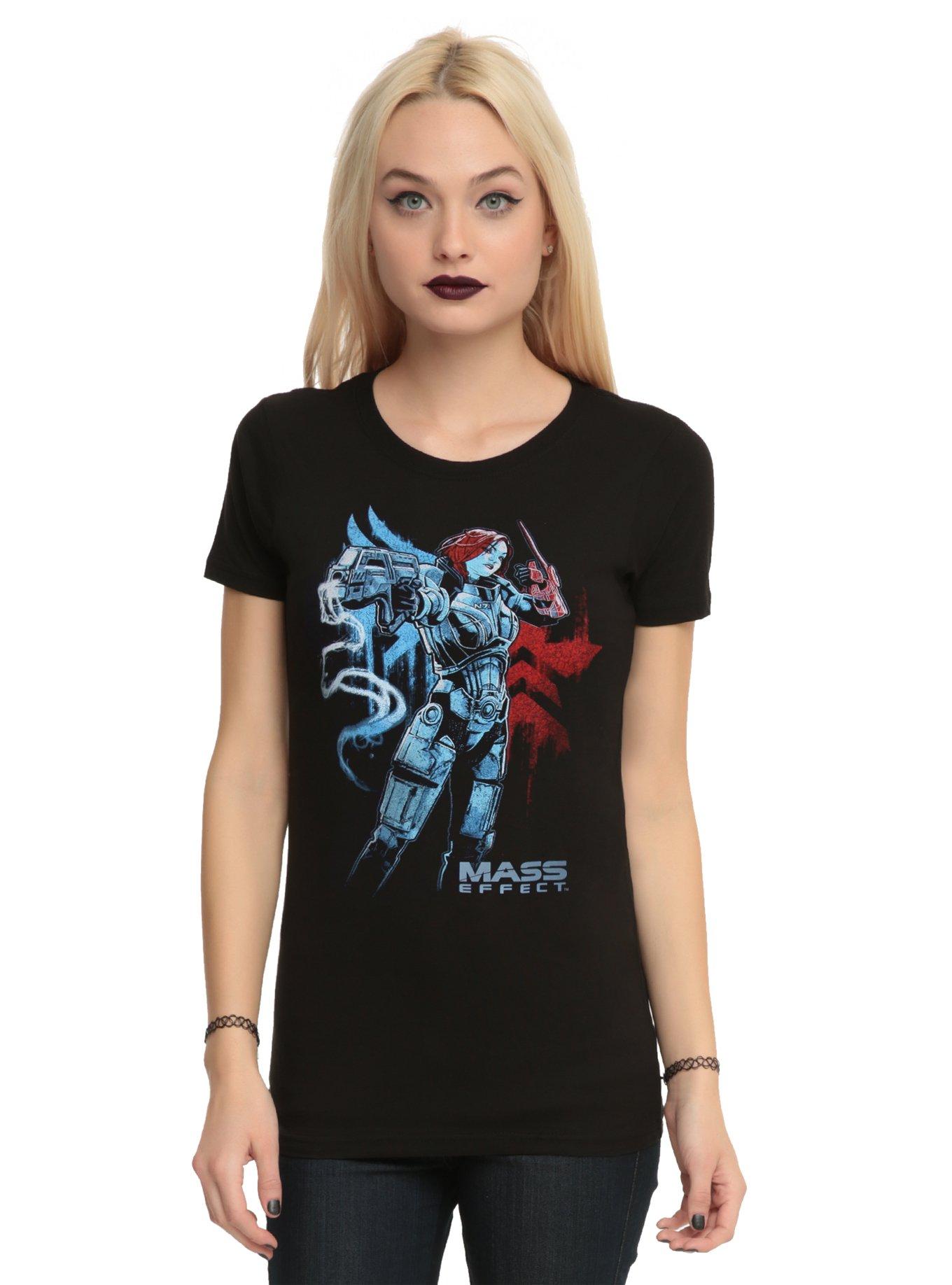 Mass Effect Shepard Fight Pose Girls T-Shirt, BLACK, hi-res
