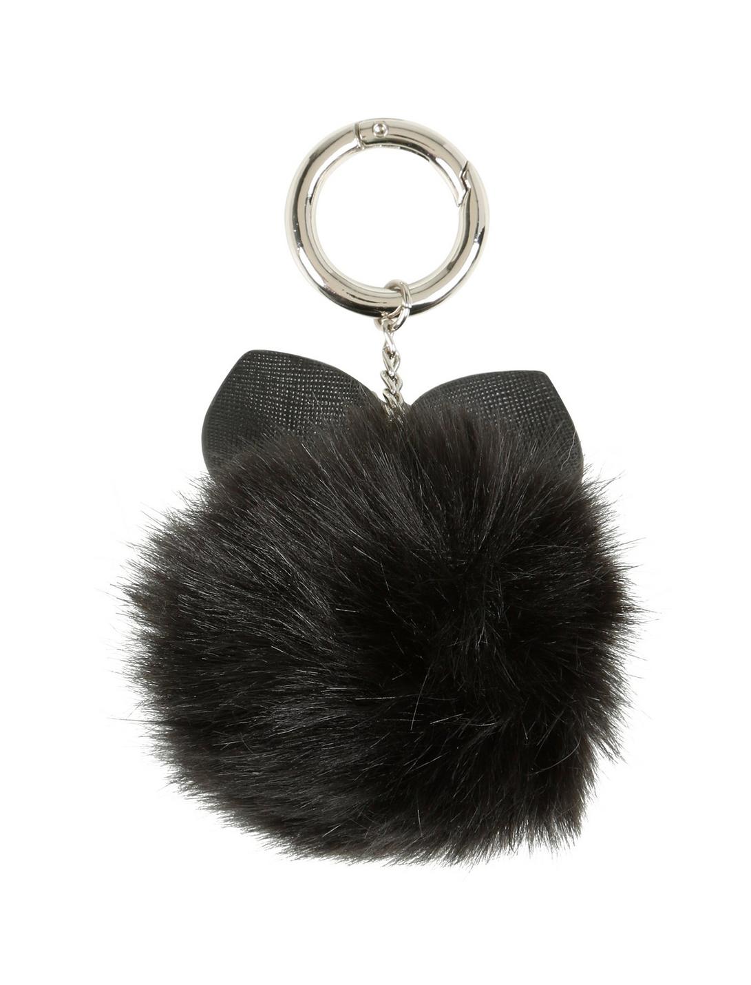 Black Cat Head Faux Fur Key Chain, , hi-res