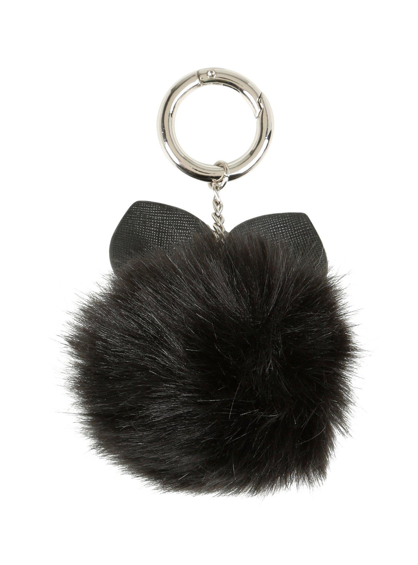Black Cat Head Faux Fur Key Chain, , hi-res