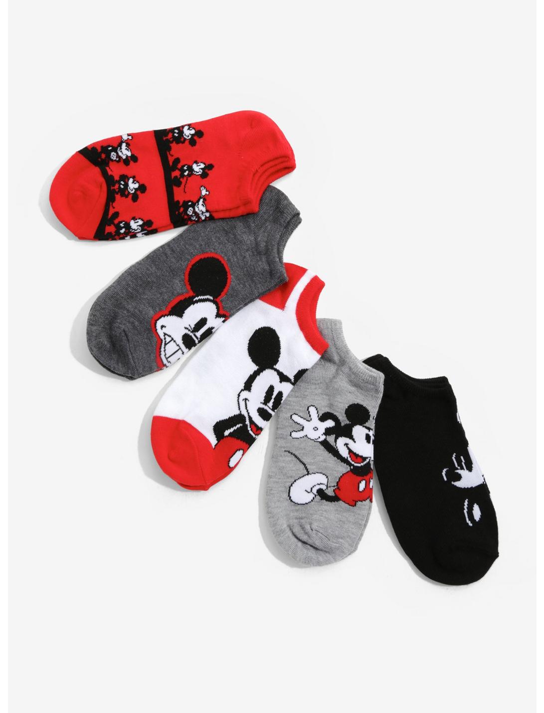 Disney Mickey Mouse Red And Black No-Show Socks 5 Pair, , hi-res