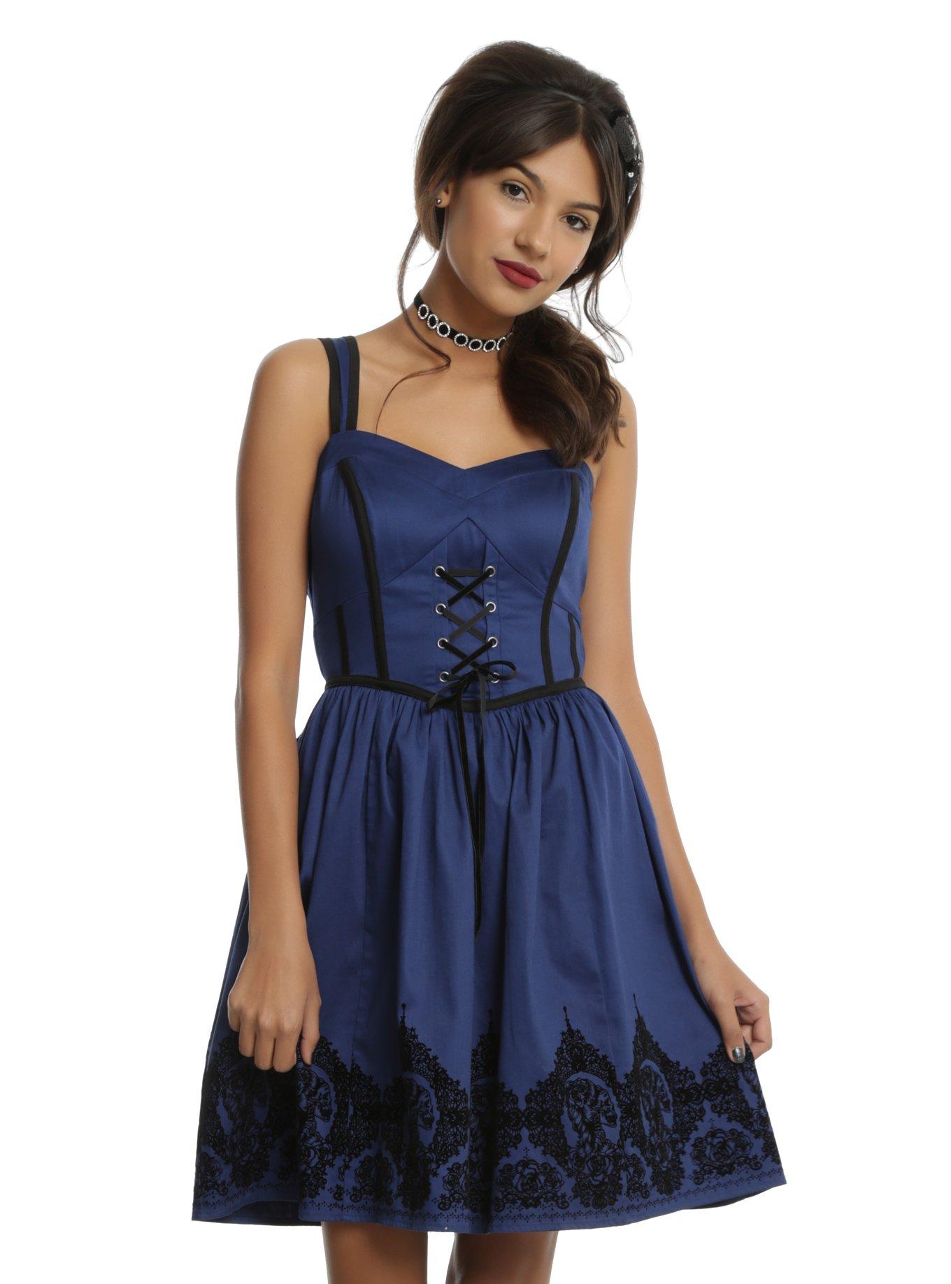 Blue & Black Filigree Border Ball Gown | Hot Topic