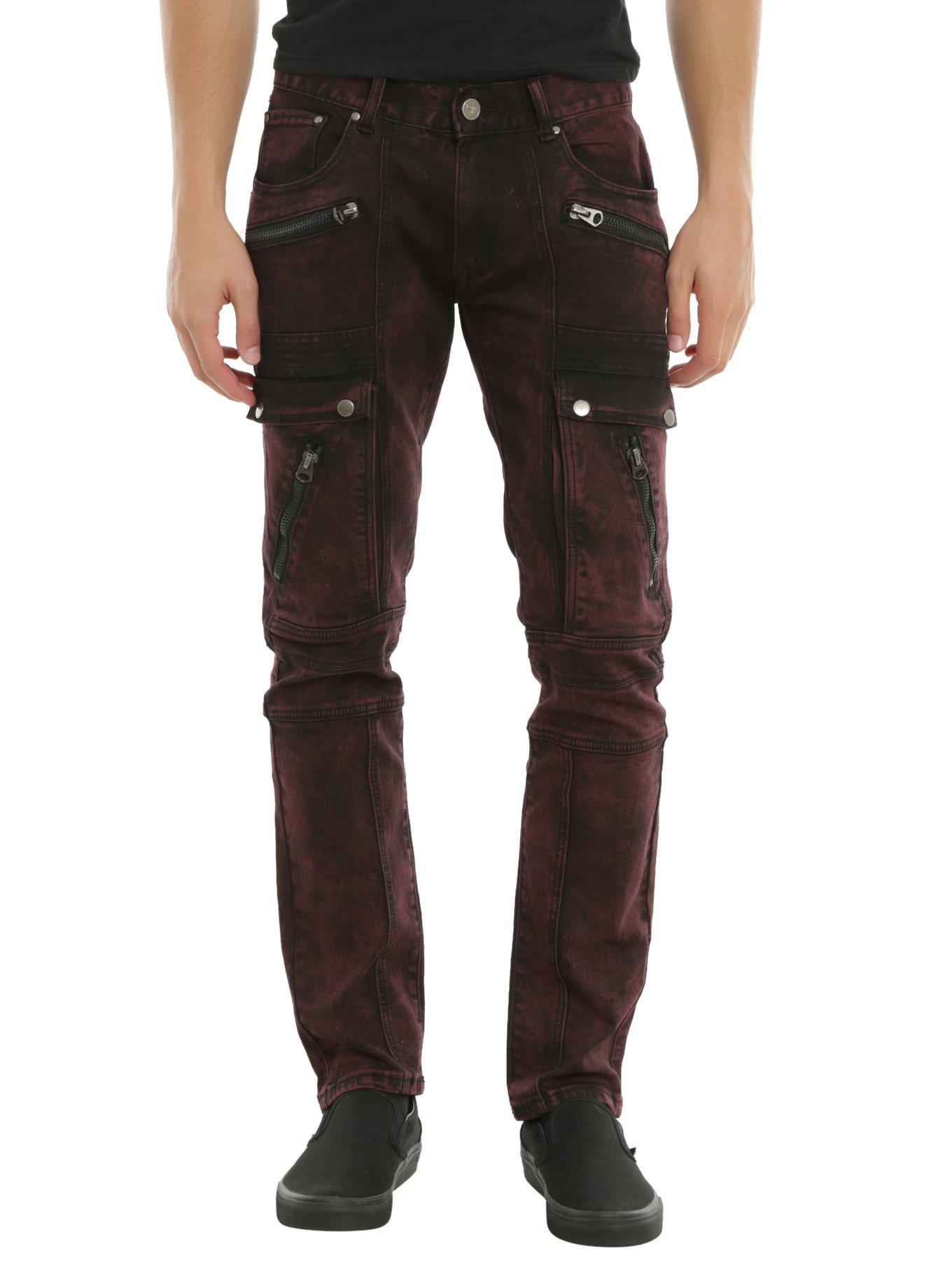 BlacX Red Wash Moto Skinny Jeans, BLACK, hi-res