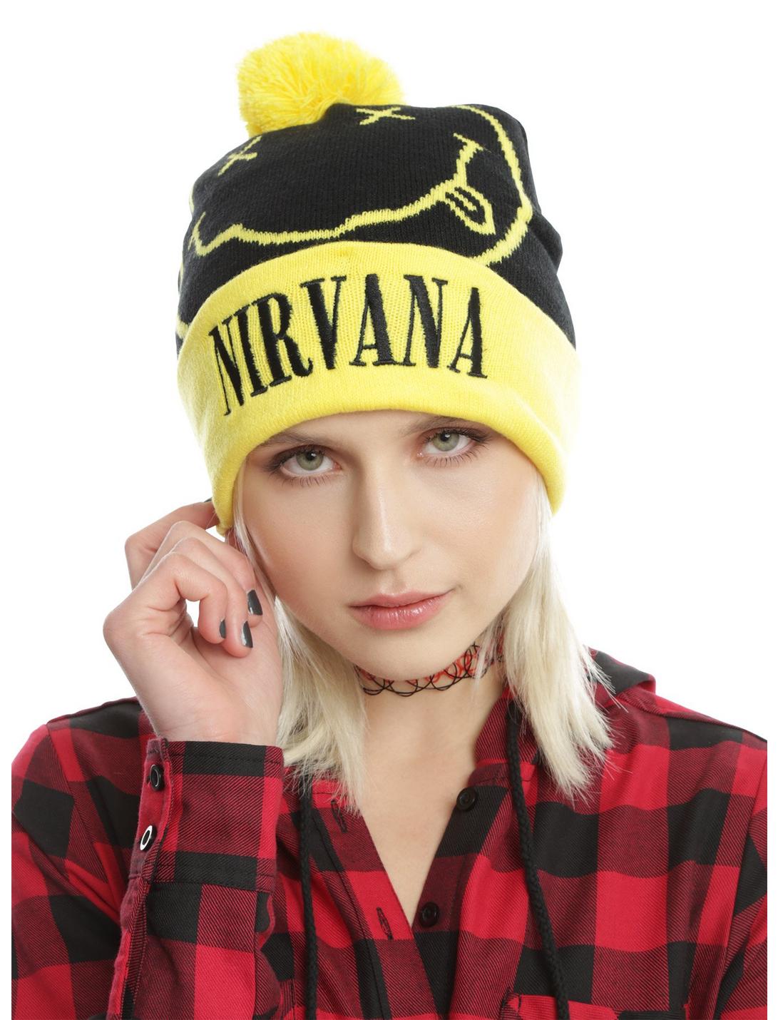 Nirvana Black & Yellow Pom Beanie, , hi-res
