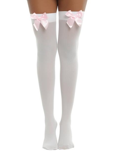 Blackheart White & Pastel Pink Bow Thigh Highs | Hot Topic