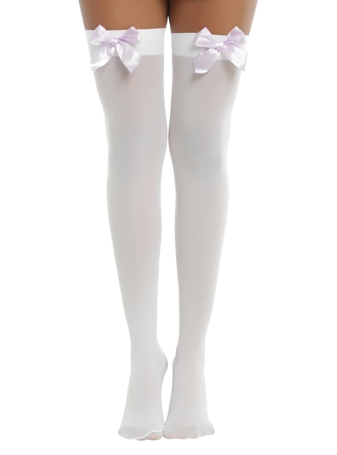 Blackheart White & Lavender Bow Thigh Highs | Hot Topic